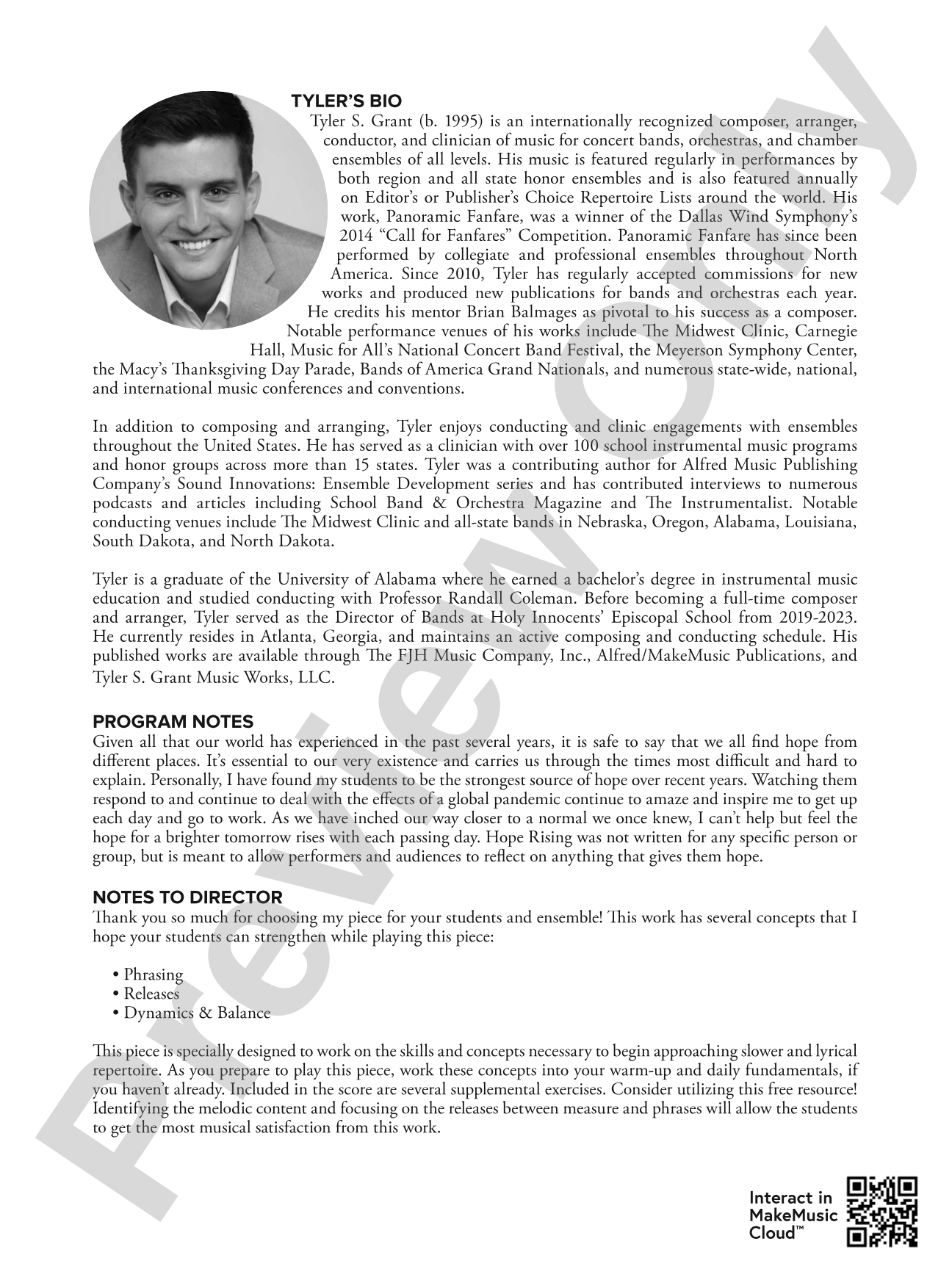 Hope Rising: Flexible Instrumentation Conductor Score & Parts