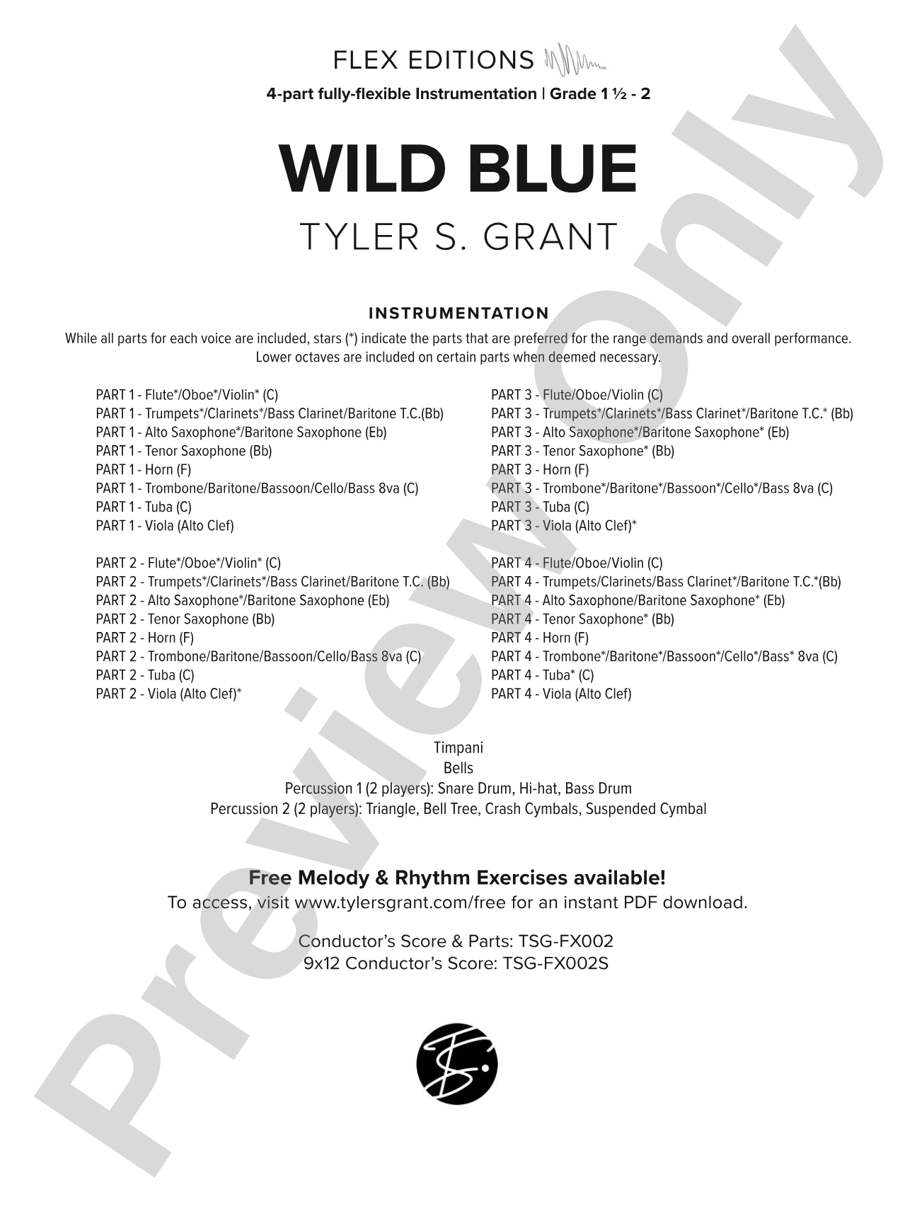 Wild Blue: Flexible Band/String Ensemble Score & Parts