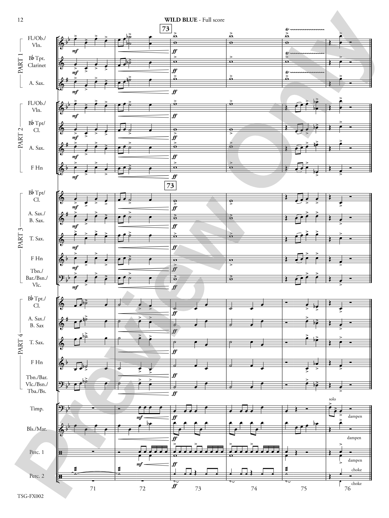 Wild Blue: Flexible Band/String Ensemble Score & Parts