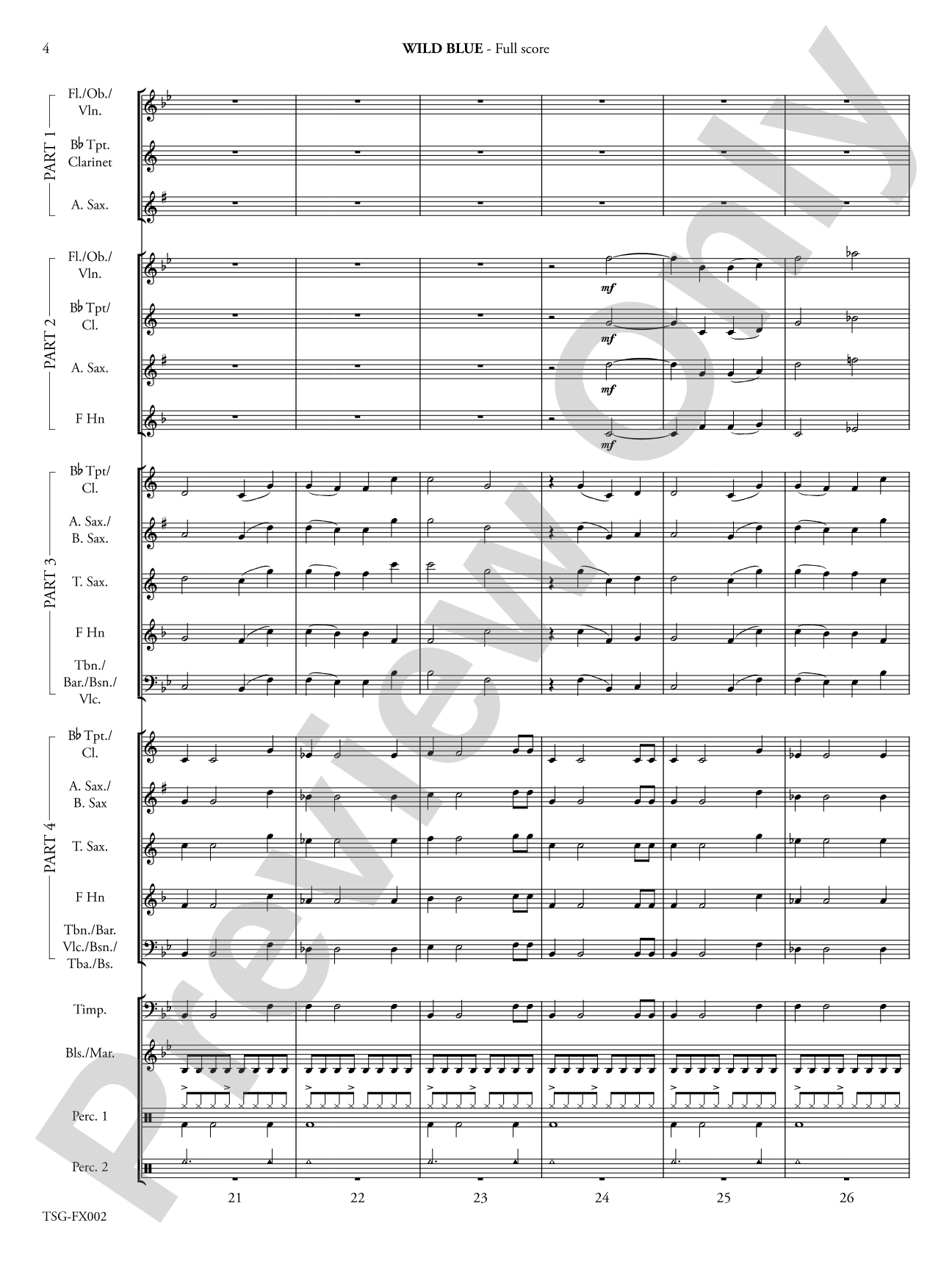 Wild Blue: Flexible Band/String Ensemble Score & Parts