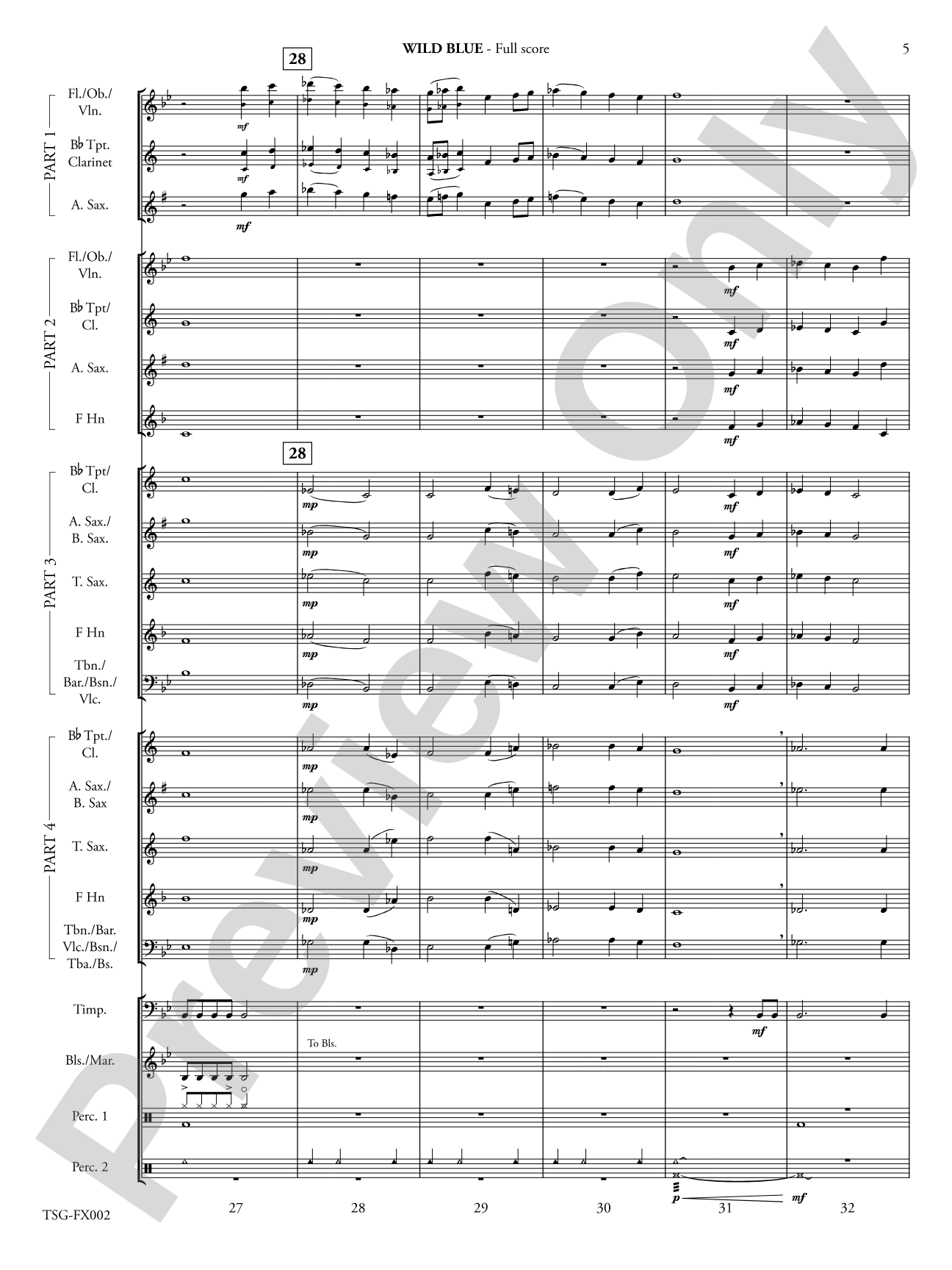Wild Blue: Flexible Band/String Ensemble Score & Parts