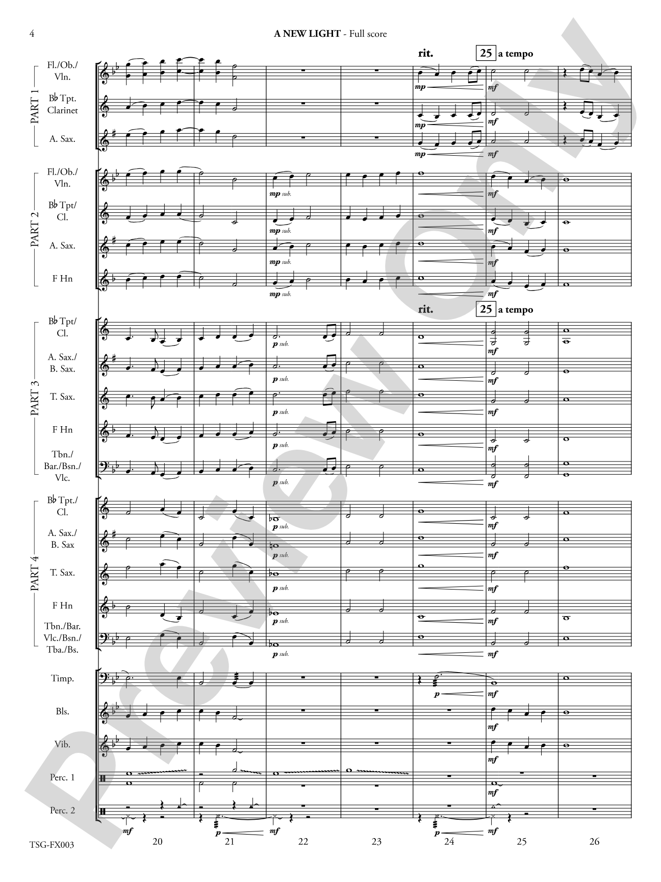 A New Light: Flexible Band/String Ensemble Score & Parts