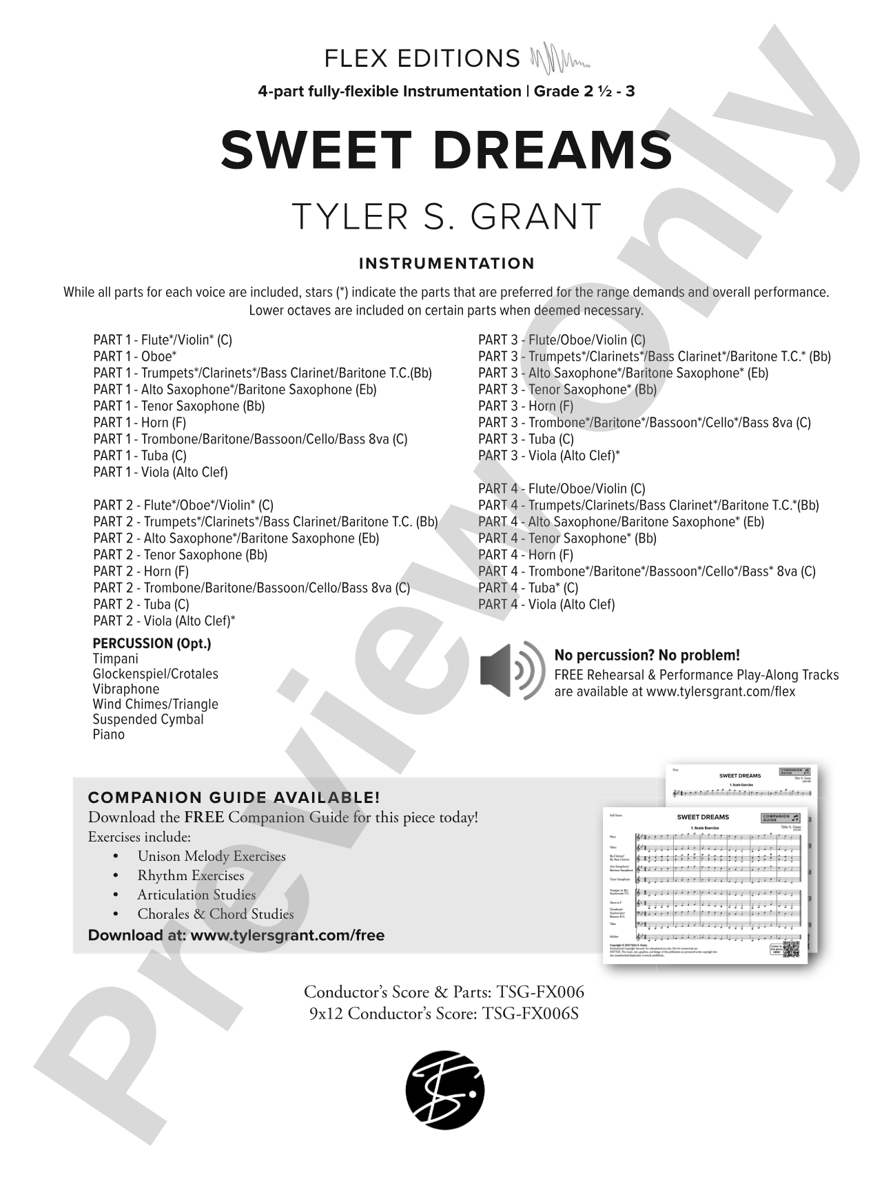 Sweet Dreams: Concert Band - Flexible Instrumentation Score & Parts