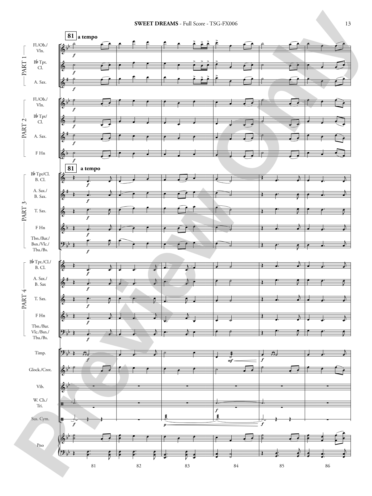 Sweet Dreams: Concert Band - Flexible Instrumentation Score & Parts
