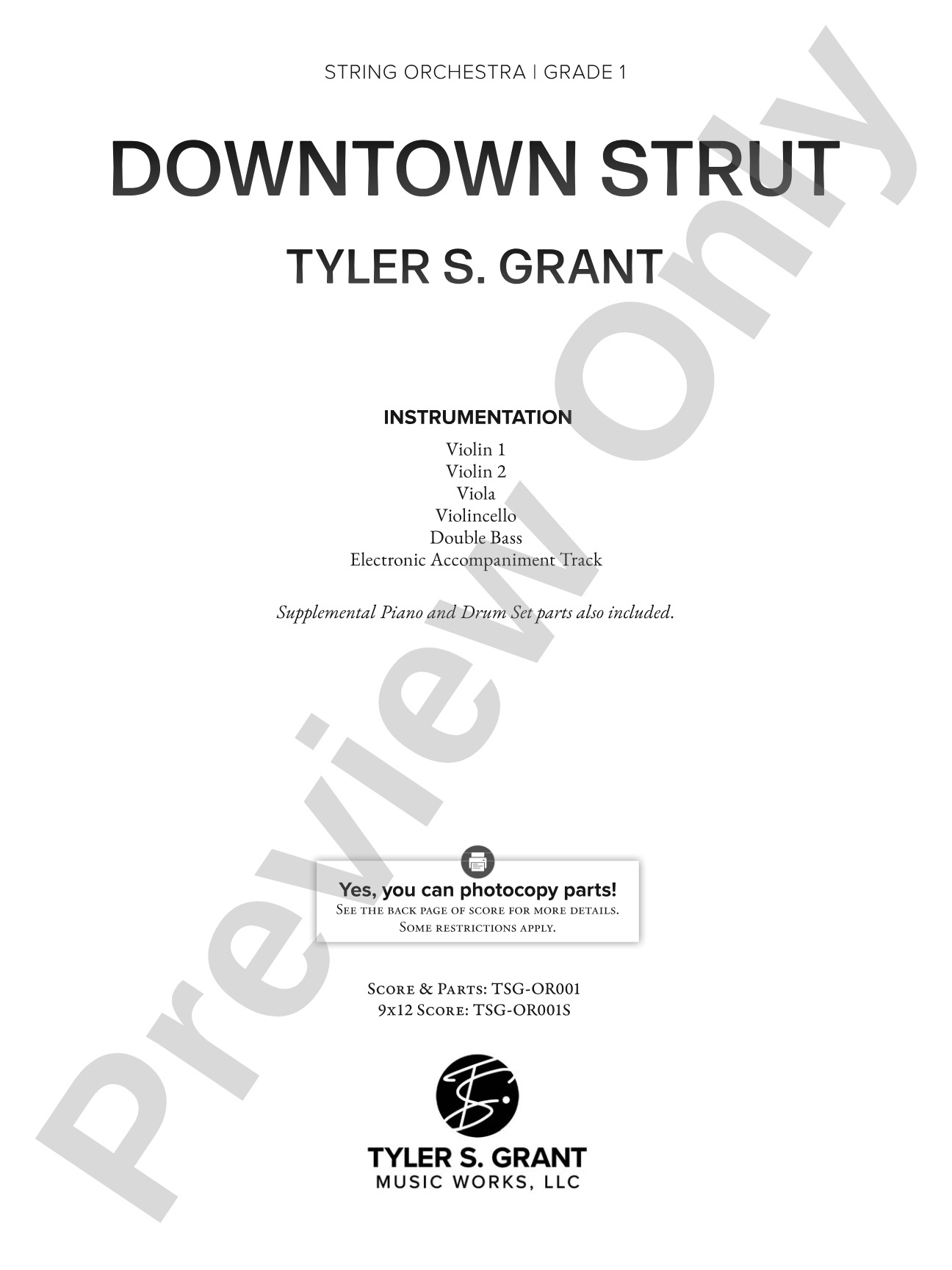Downtown Strut: String Orchestra Conductor Score & Parts