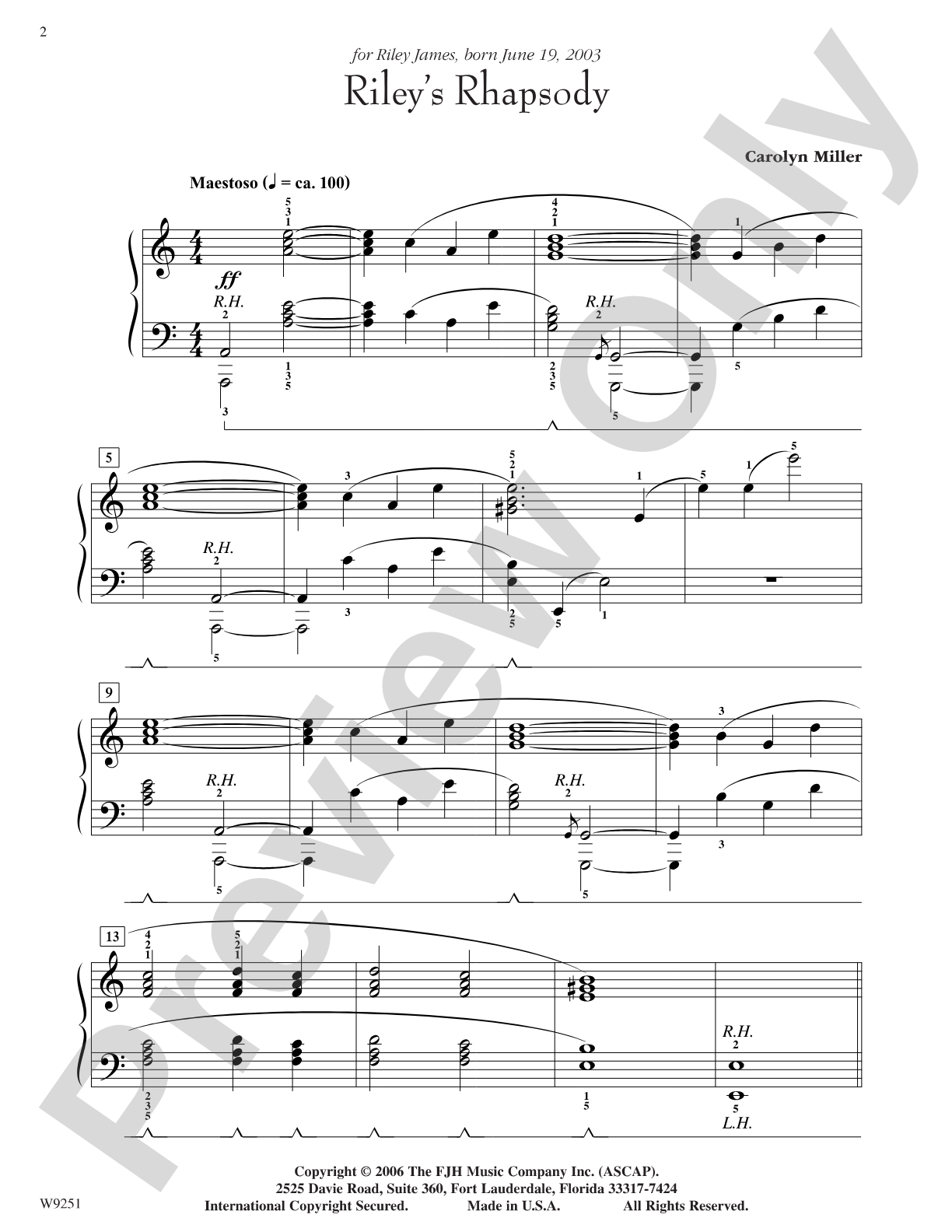 Riley's Rhapsody: Piano
