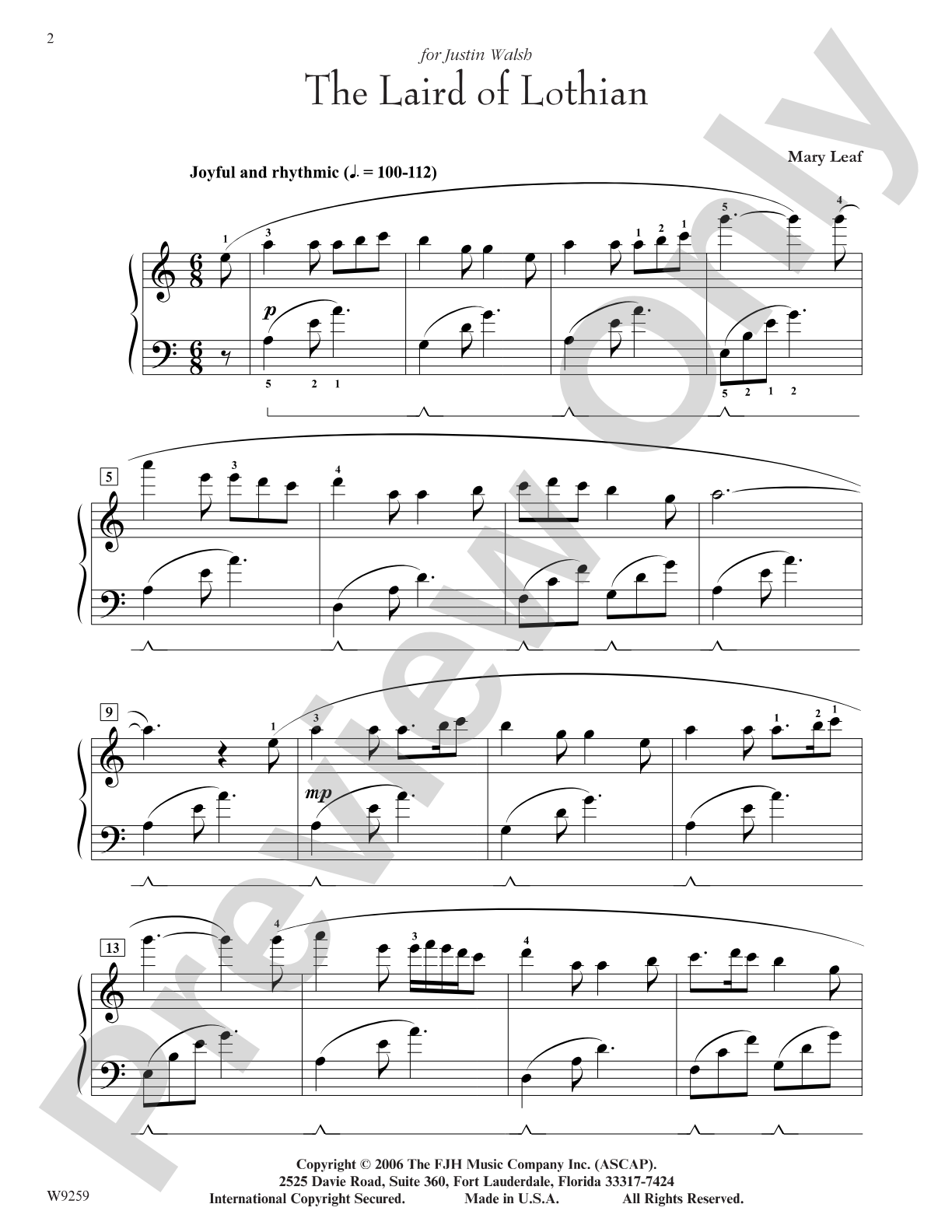 The Laird of Lothian: Piano