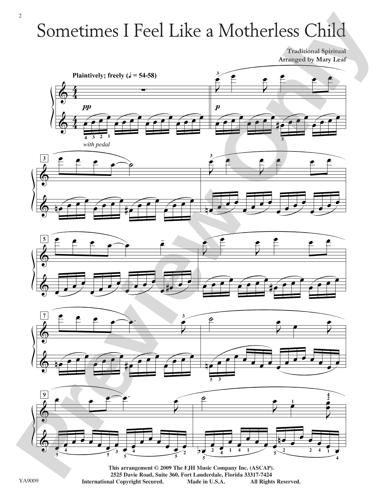 Sometimes I Feel Like a Motherless Child: Piano