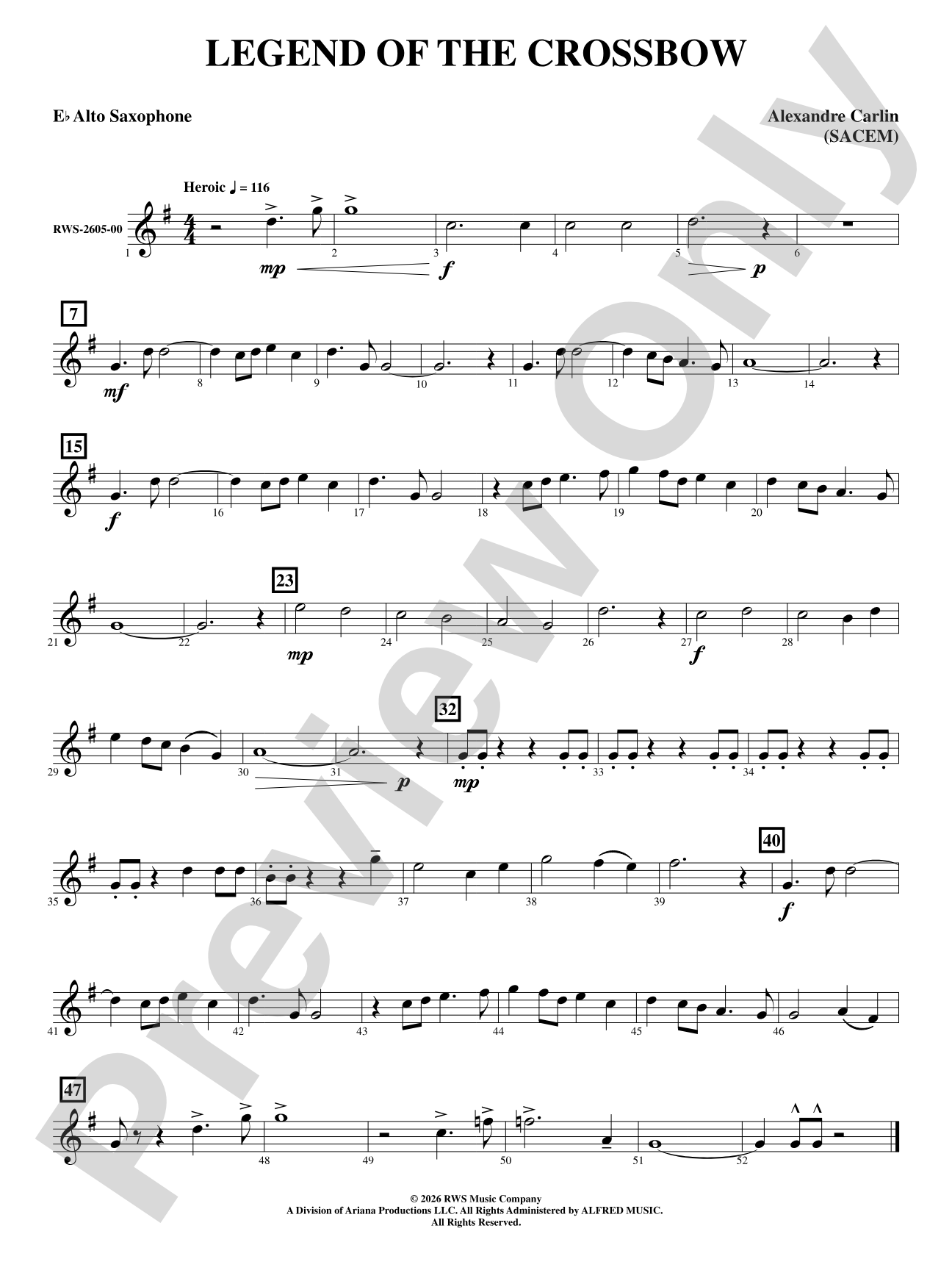 Legend of the Crossbow: E-flat Alto Saxophone