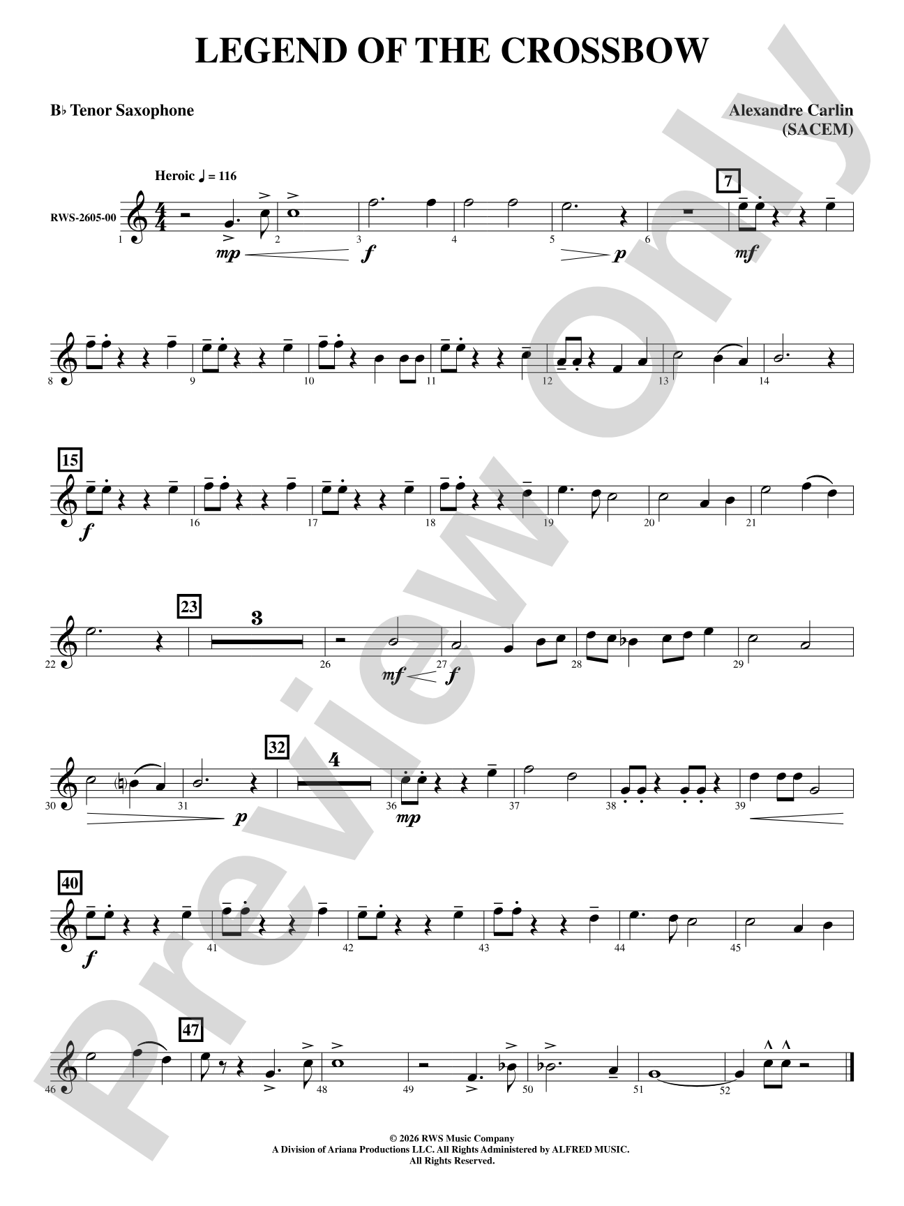 Legend of the Crossbow: B-flat Tenor Saxophone