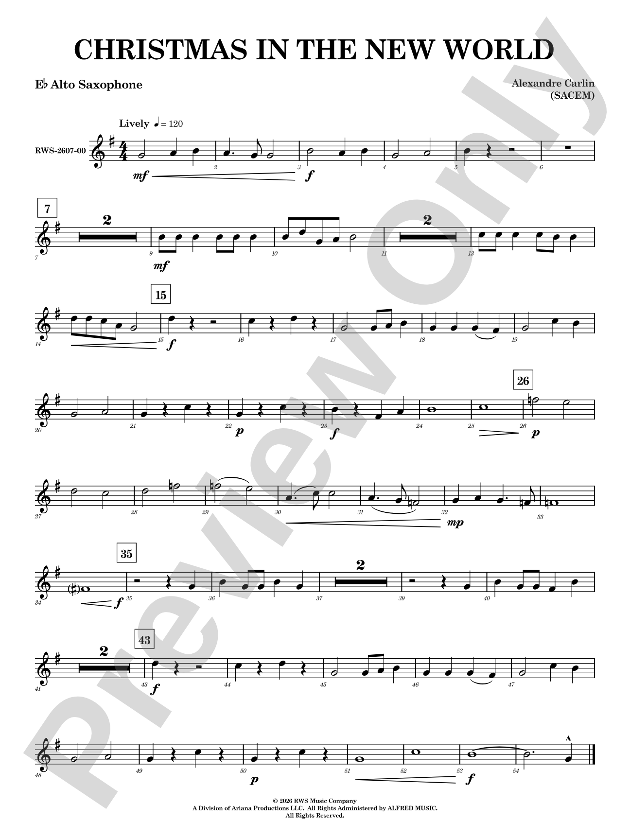 Christmas in the New World: E-flat Alto Saxophone