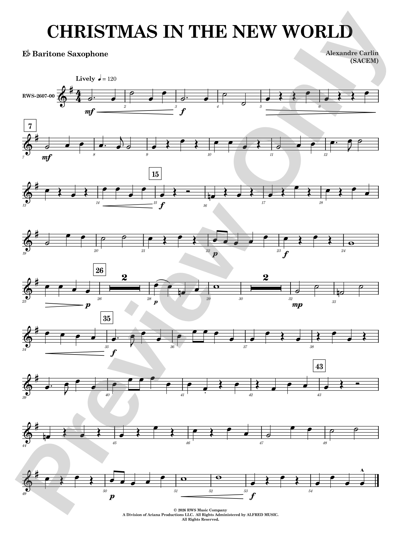 Christmas in the New World: E-flat Baritone Saxophone