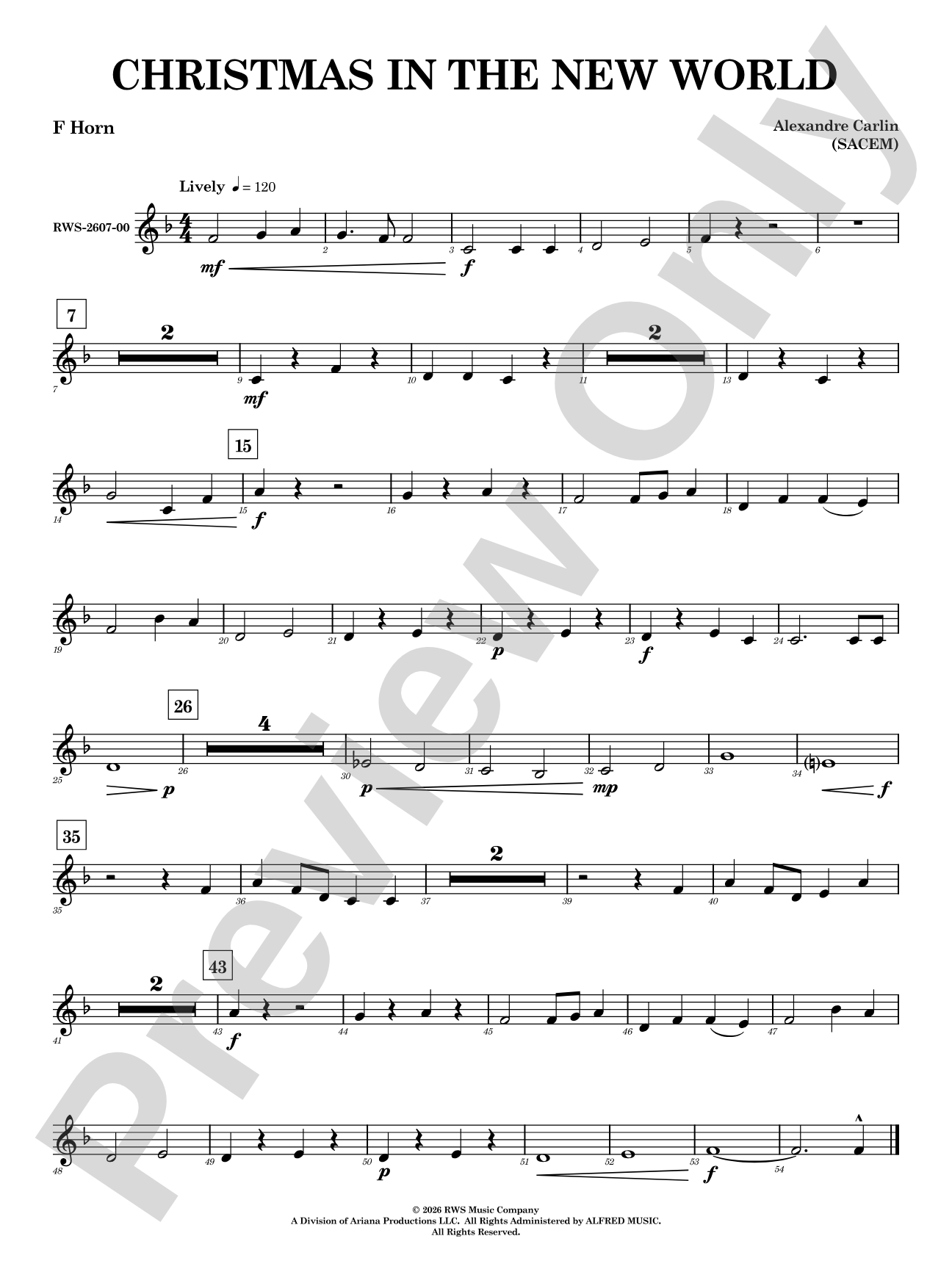 Christmas in the New World: 1st F Horn