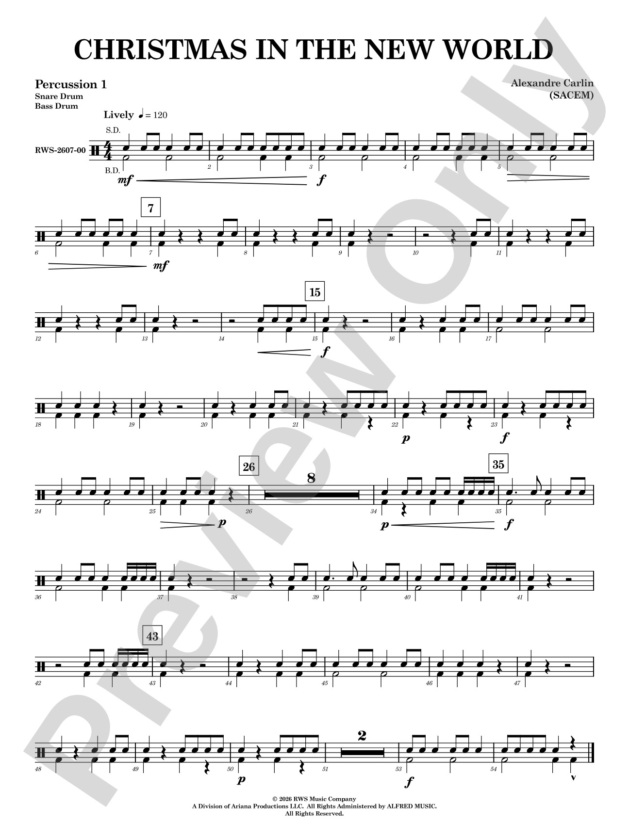 Christmas in the New World: 1st Percussion