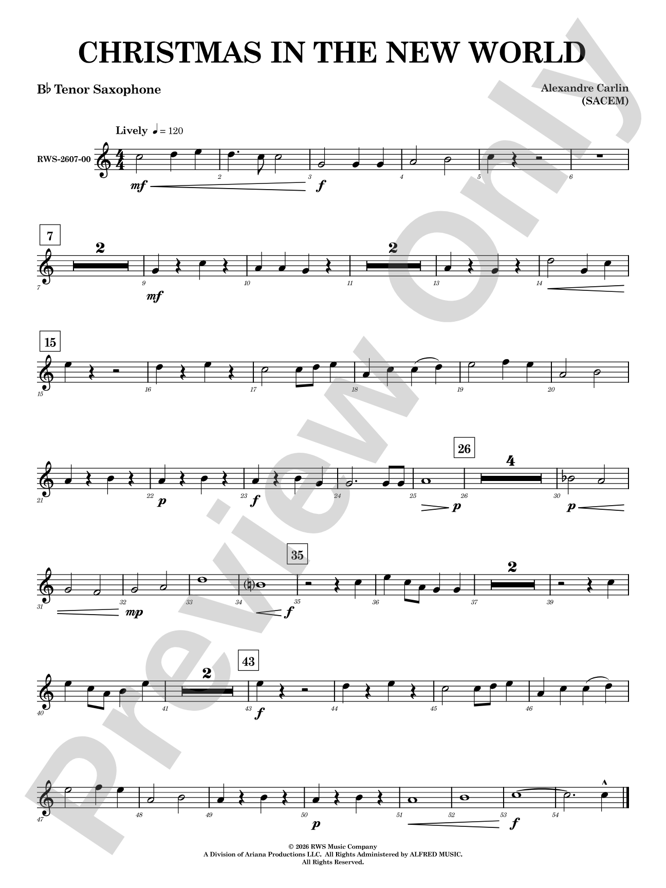 Christmas in the New World: B-flat Tenor Saxophone