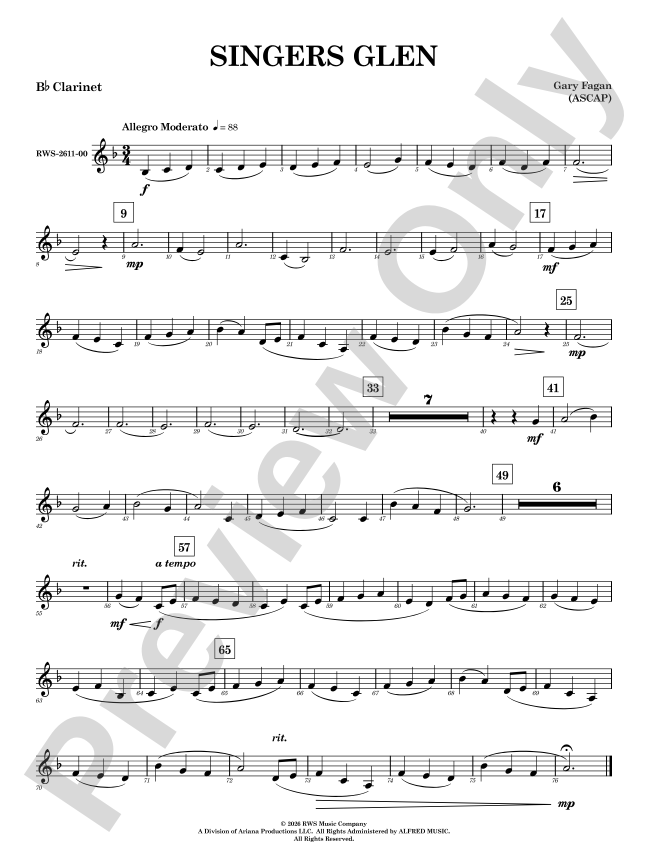 Singers Glen: 1st B-flat Clarinet