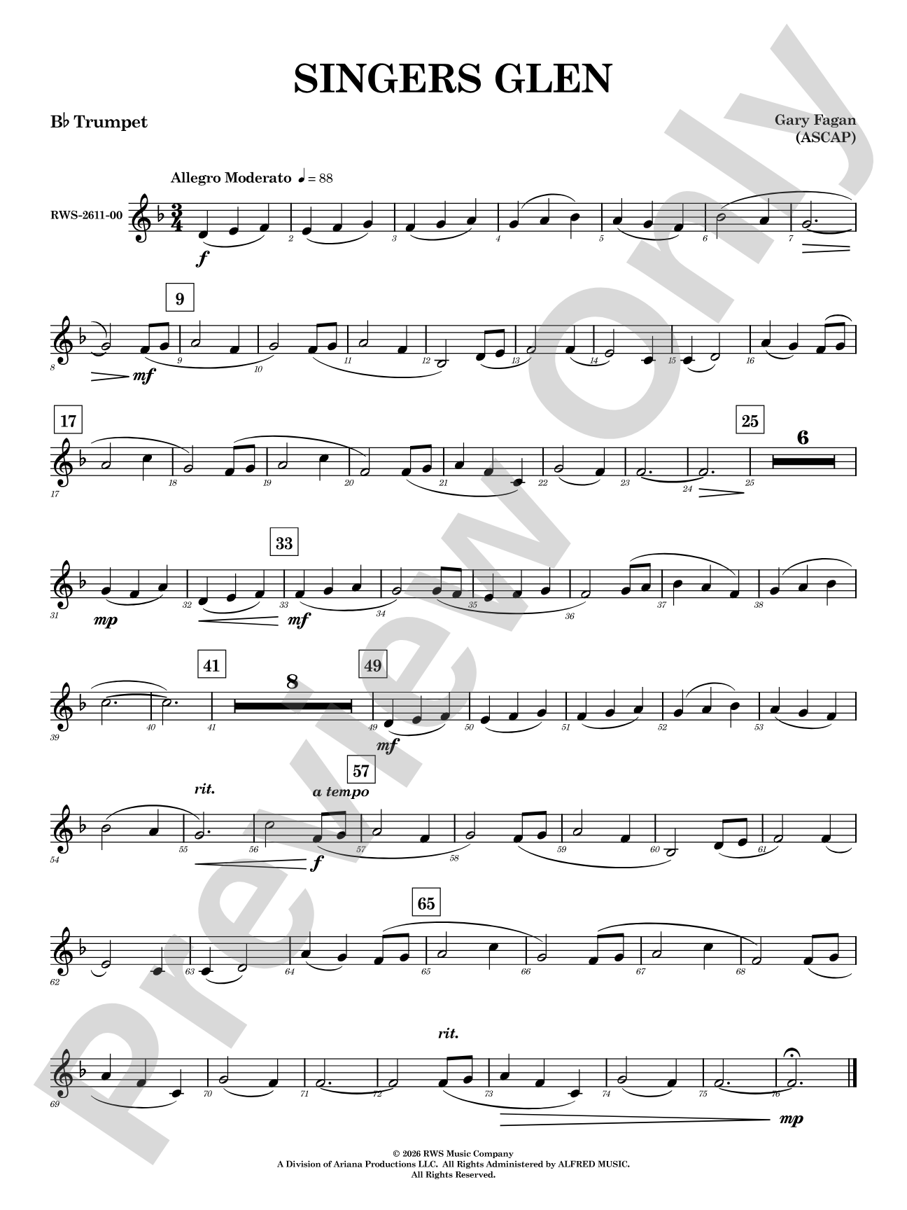 Singers Glen: 1st B-flat Trumpet