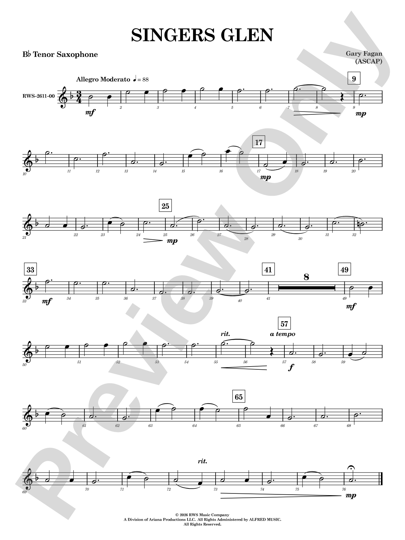 Singers Glen: B-flat Tenor Saxophone