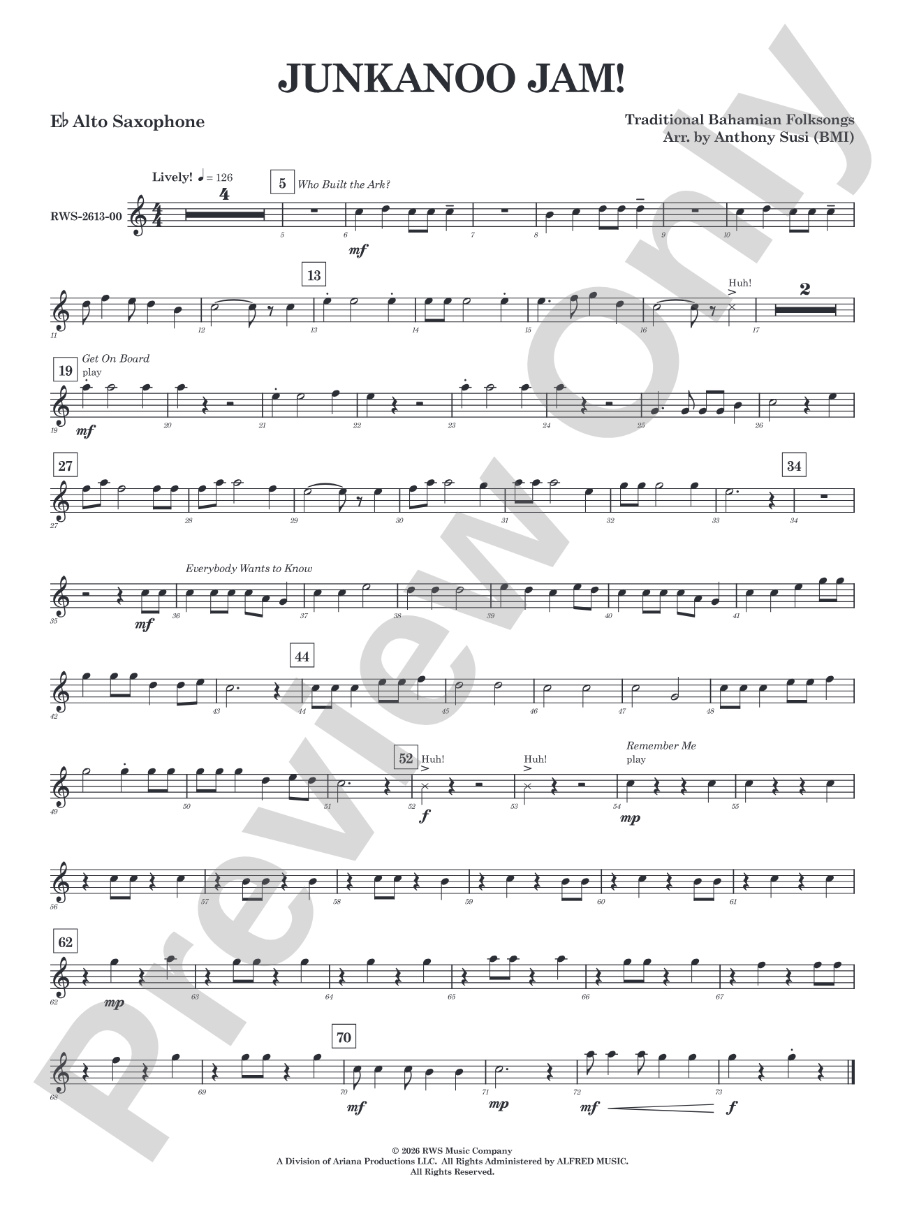 Junkanoo Jam: E-flat Alto Saxophone