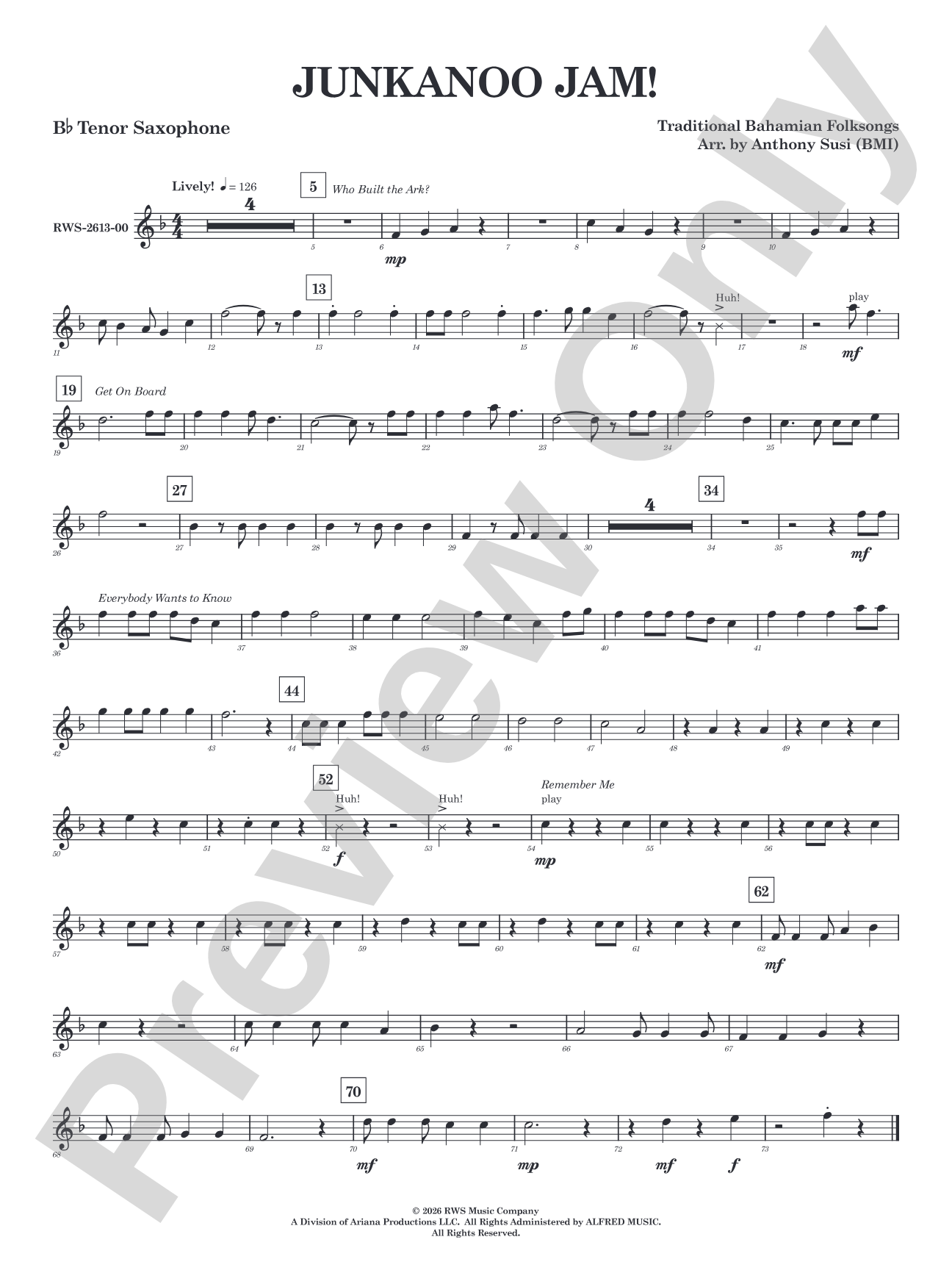 Junkanoo Jam: B-flat Tenor Saxophone