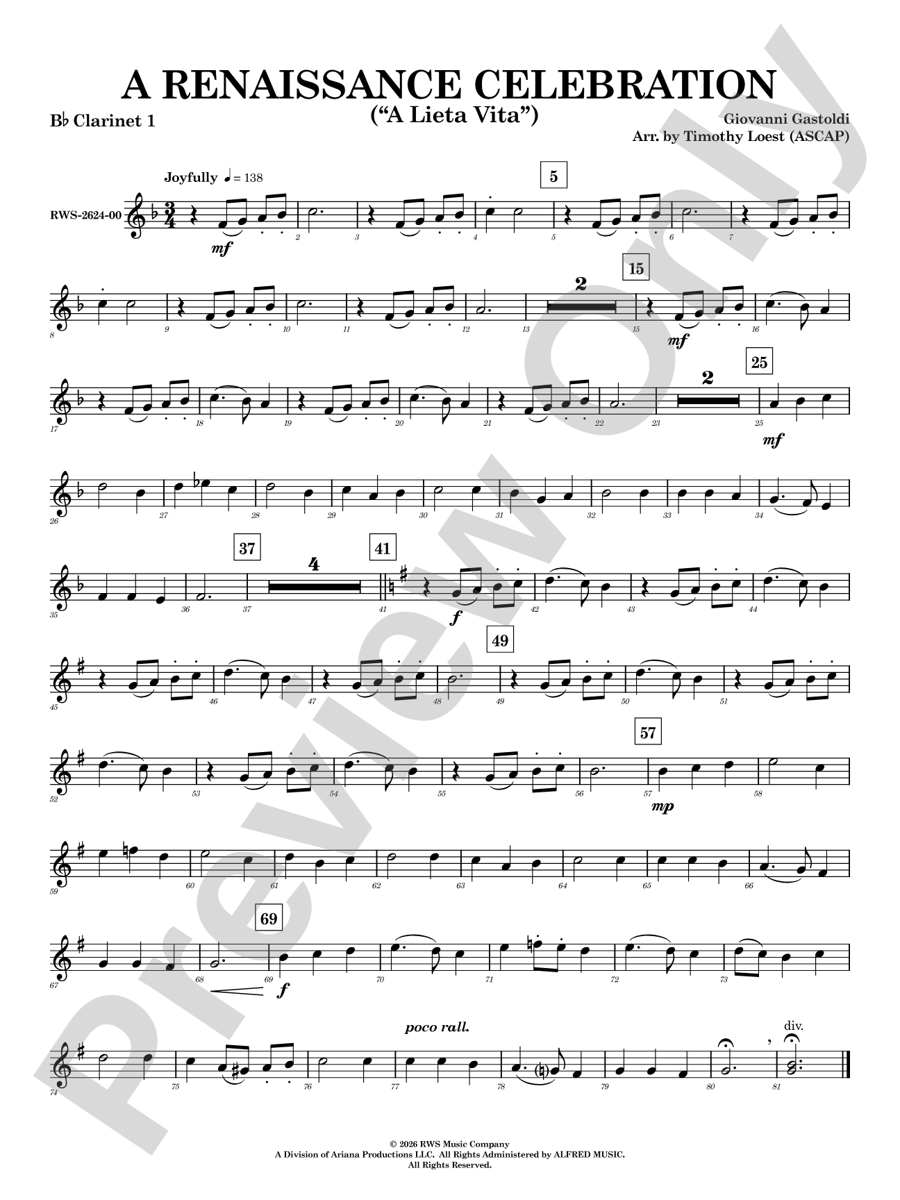 A Renaissance Celebration: 1st B-flat Clarinet
