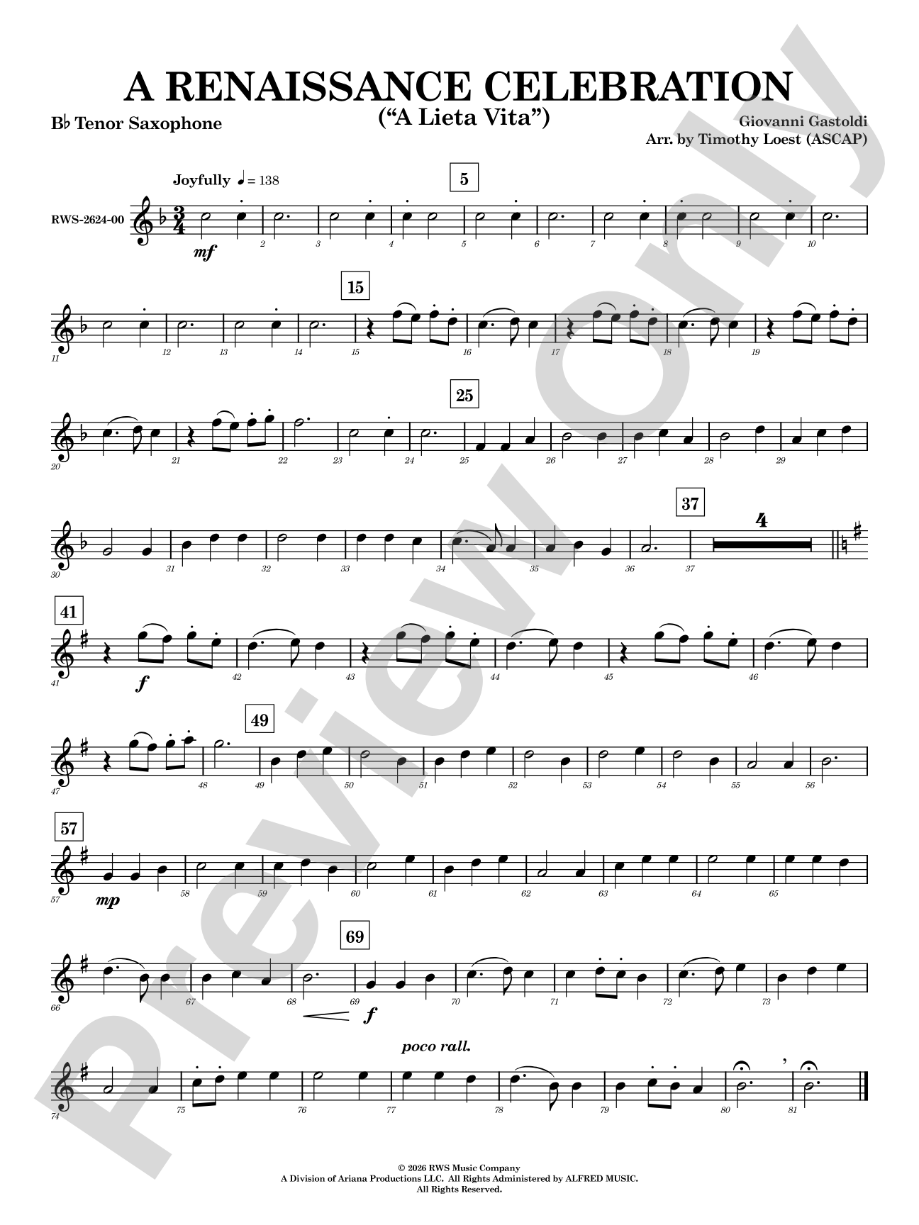 A Renaissance Celebration: B-flat Tenor Saxophone