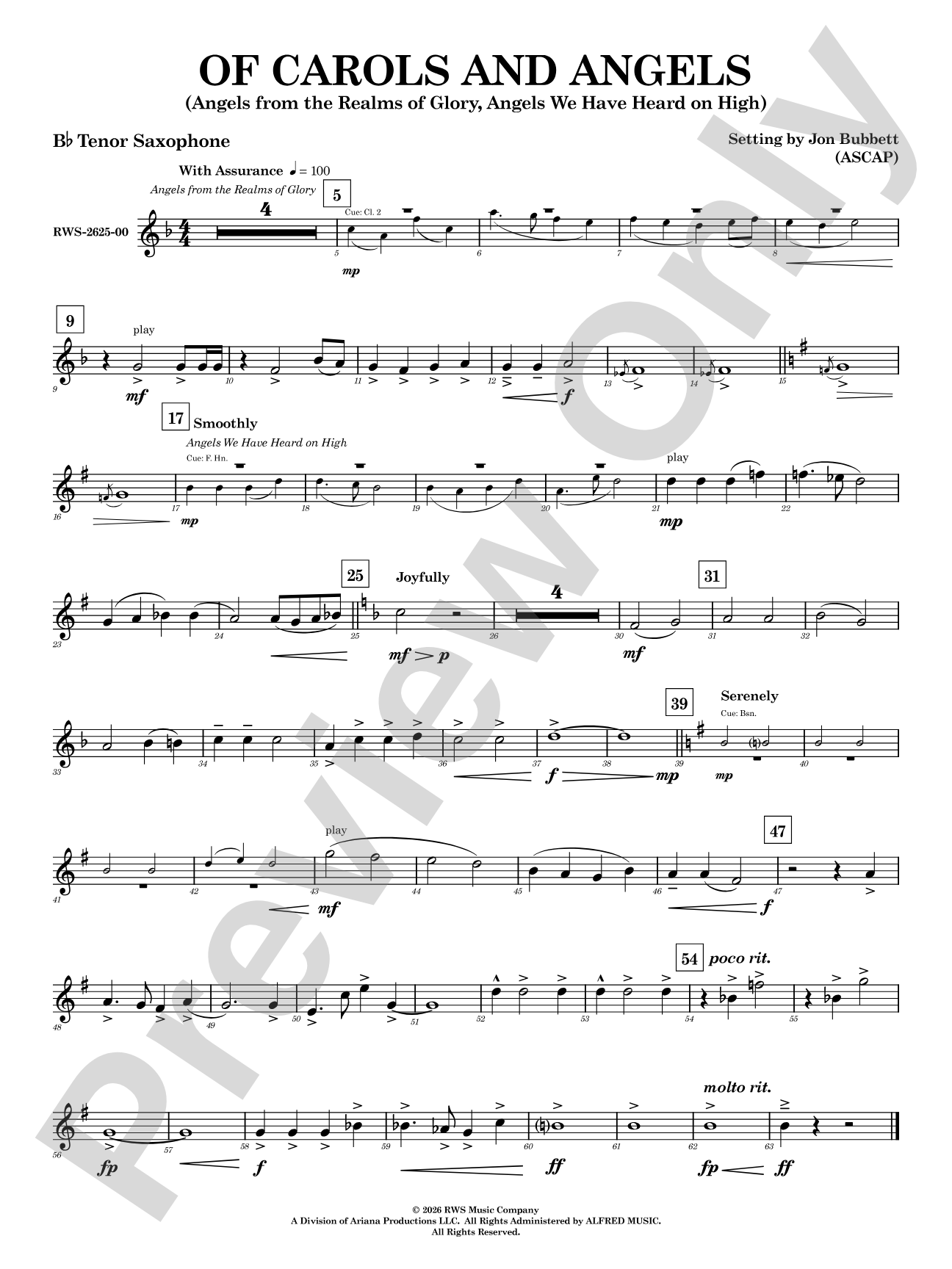 Of Carols and Angels: B-flat Tenor Saxophone