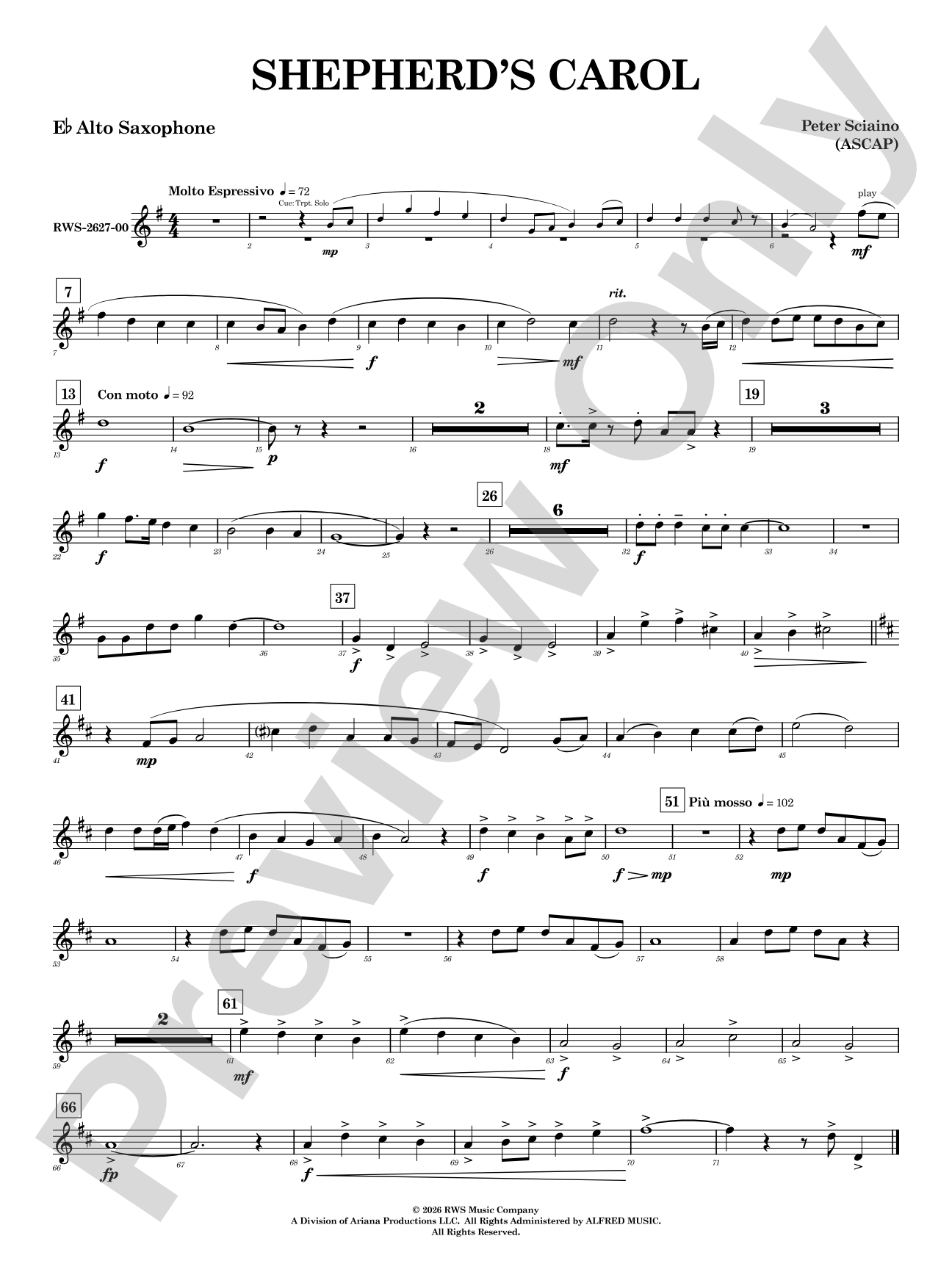 Shepherd's Carol: E-flat Alto Saxophone