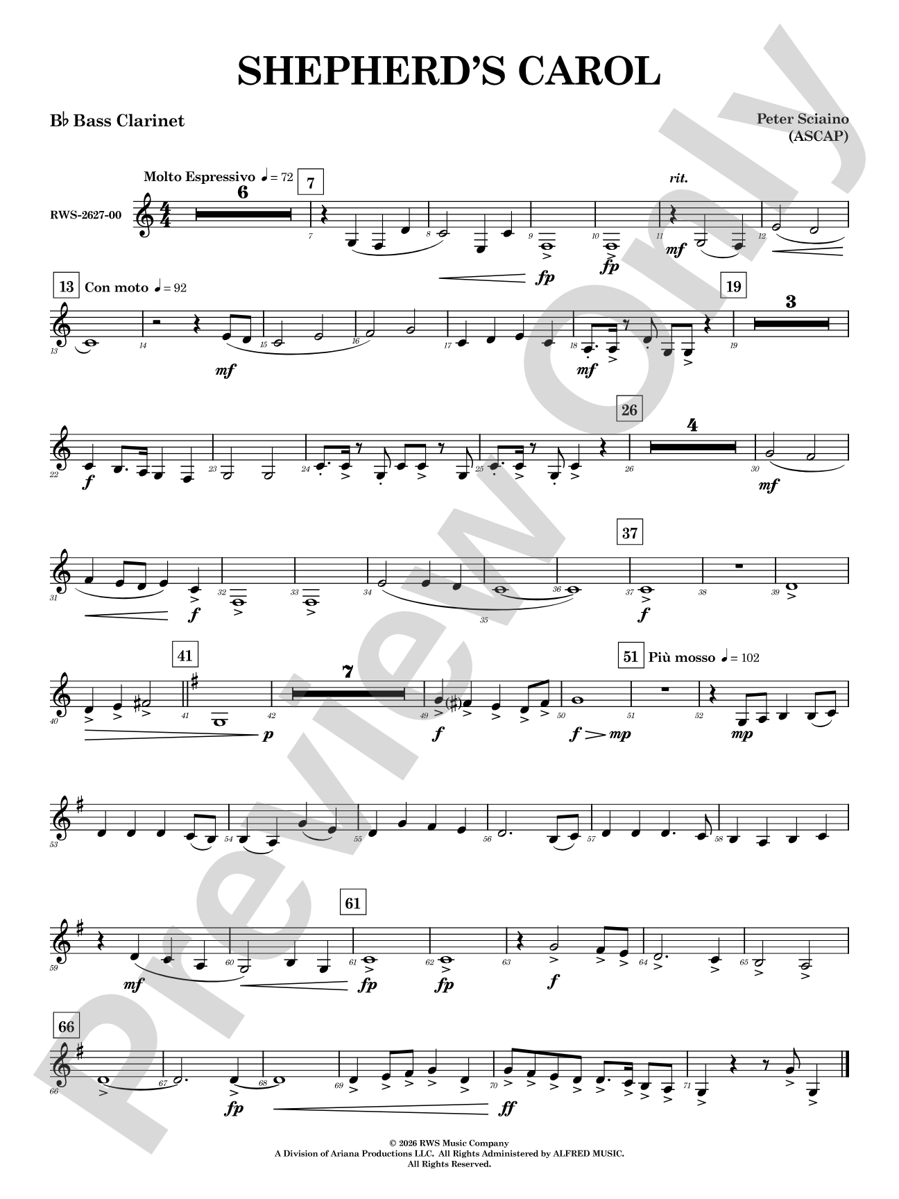 Shepherd's Carol: B-flat Bass Clarinet