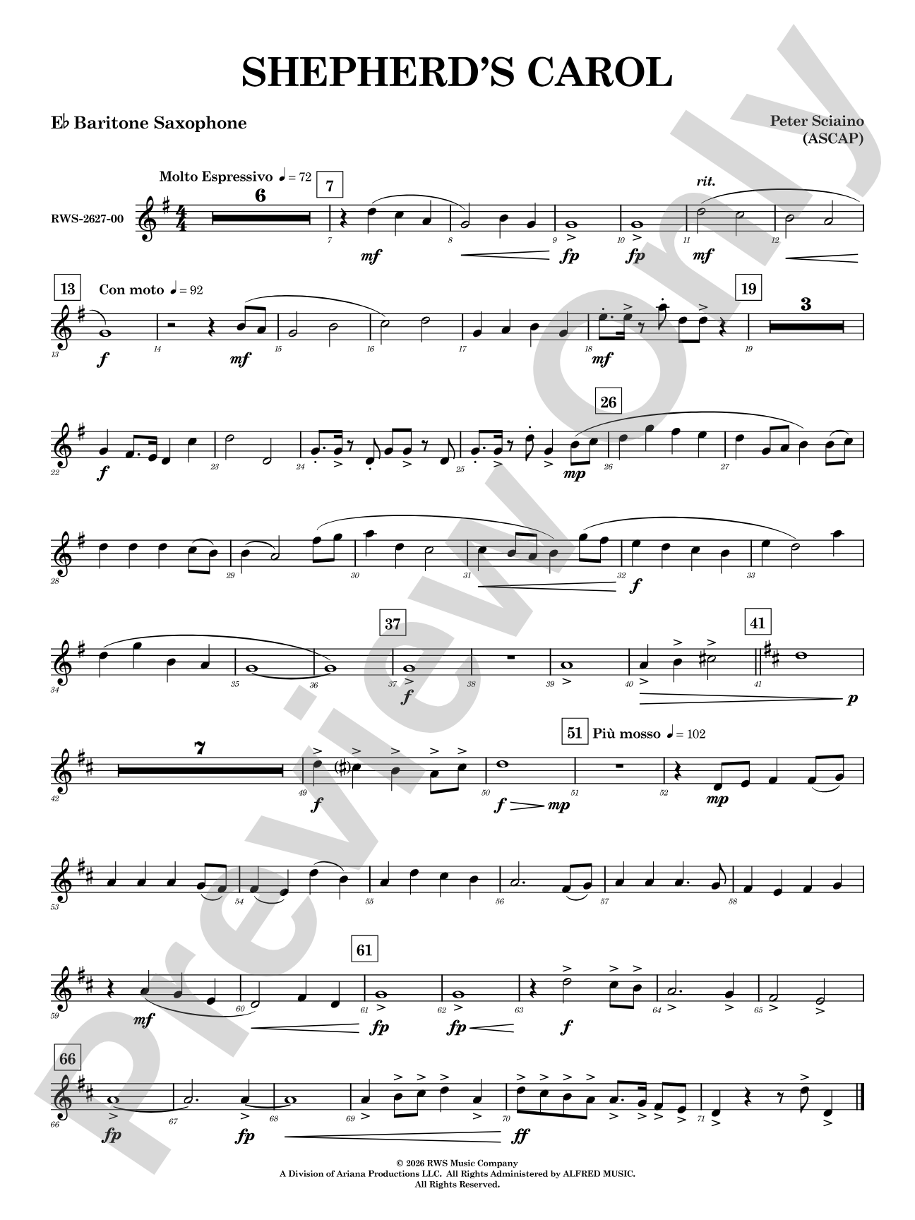 Shepherd's Carol: E-flat Baritone Saxophone
