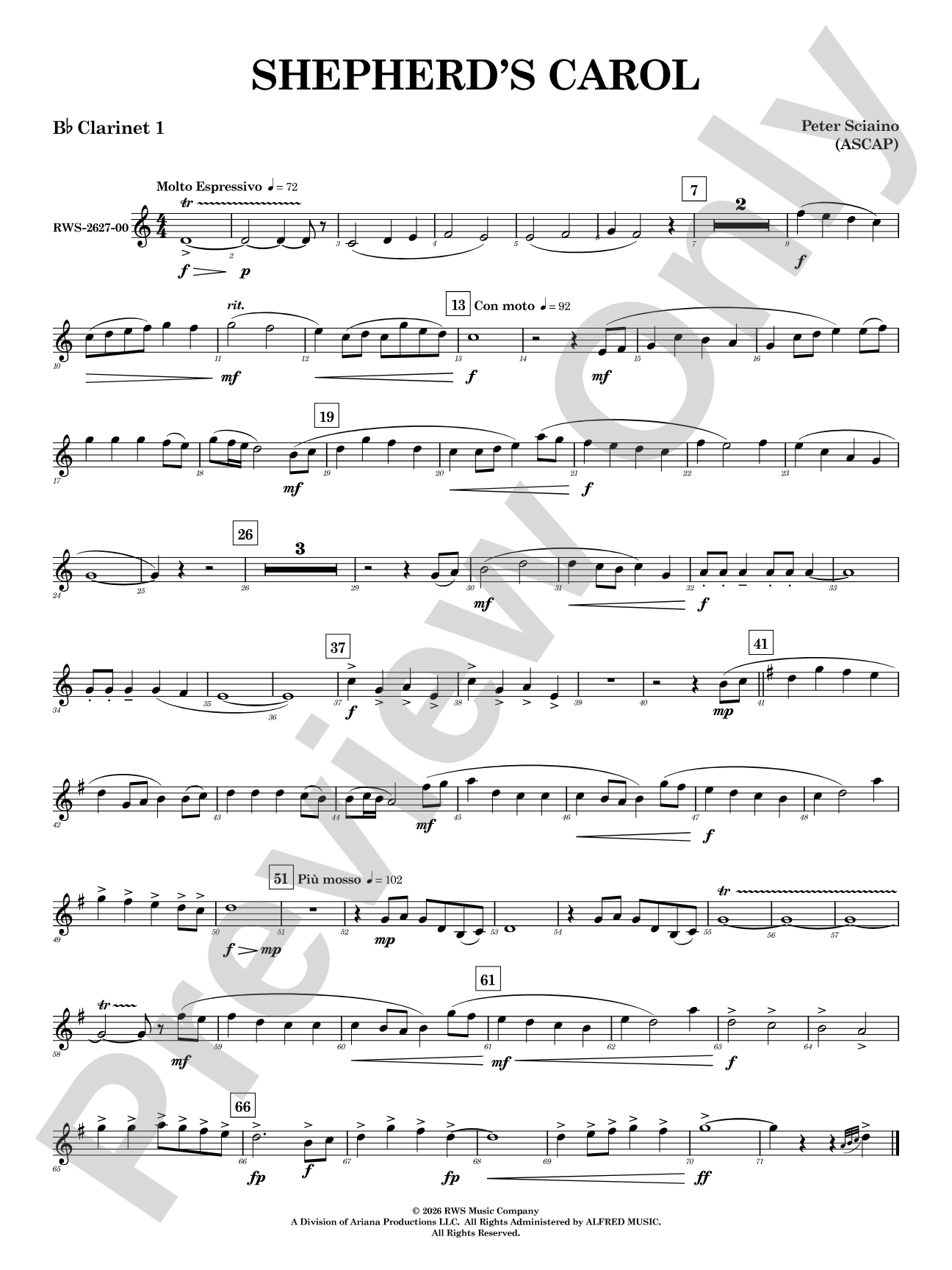 Shepherd's Carol: 1st B-flat Clarinet