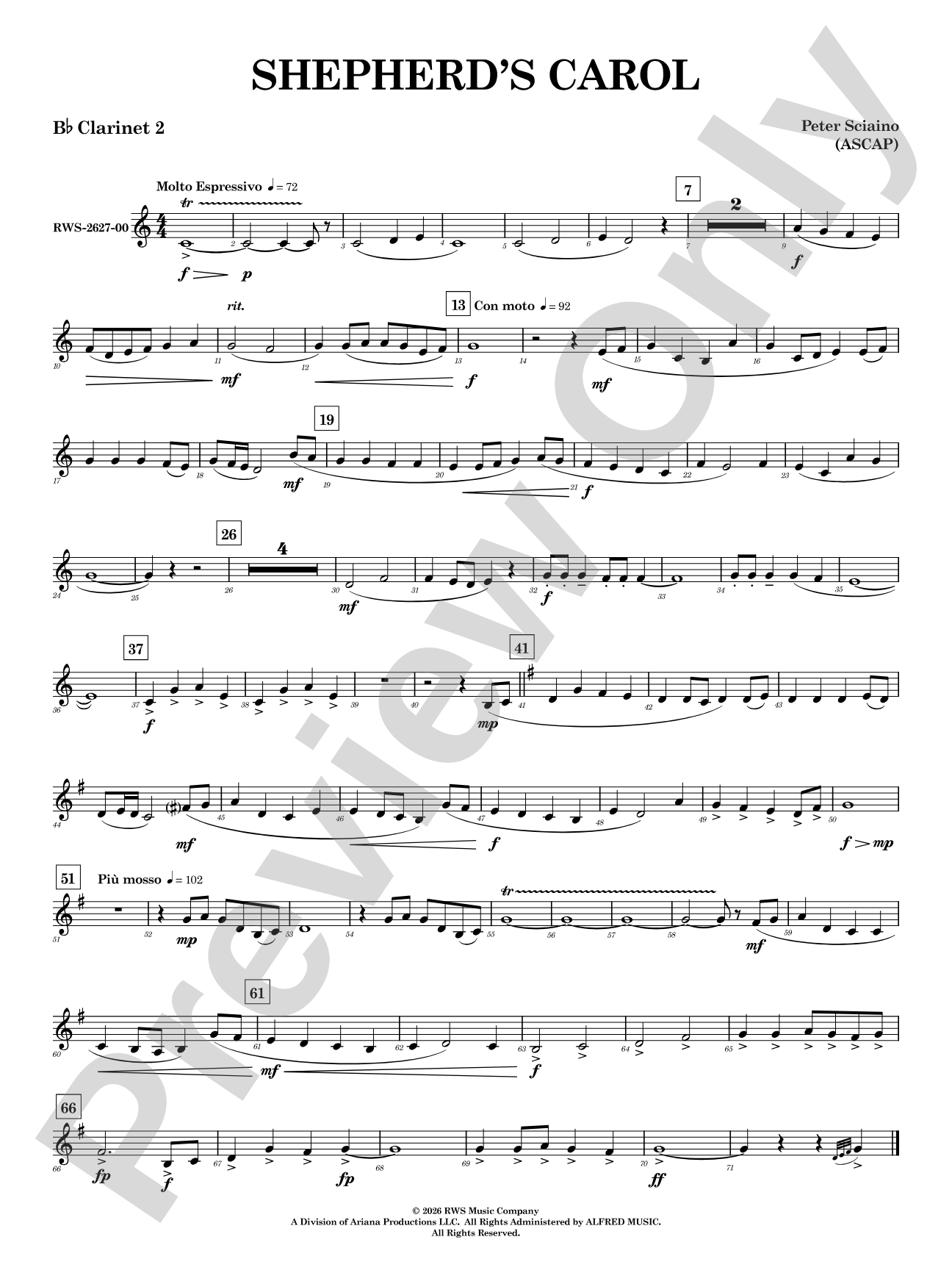 Shepherd's Carol: 2nd B-flat Clarinet