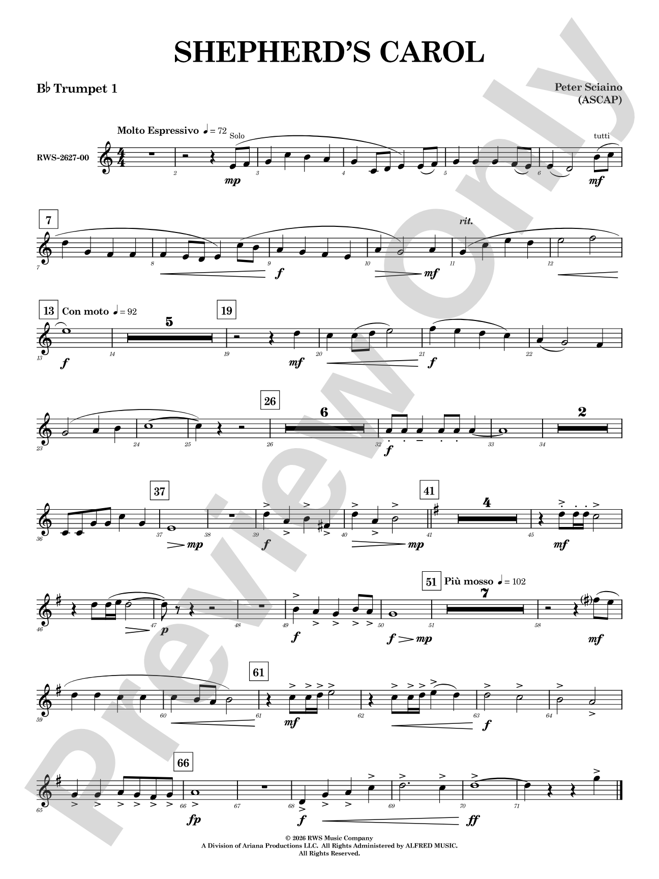 Shepherd's Carol: 1st B-flat Trumpet