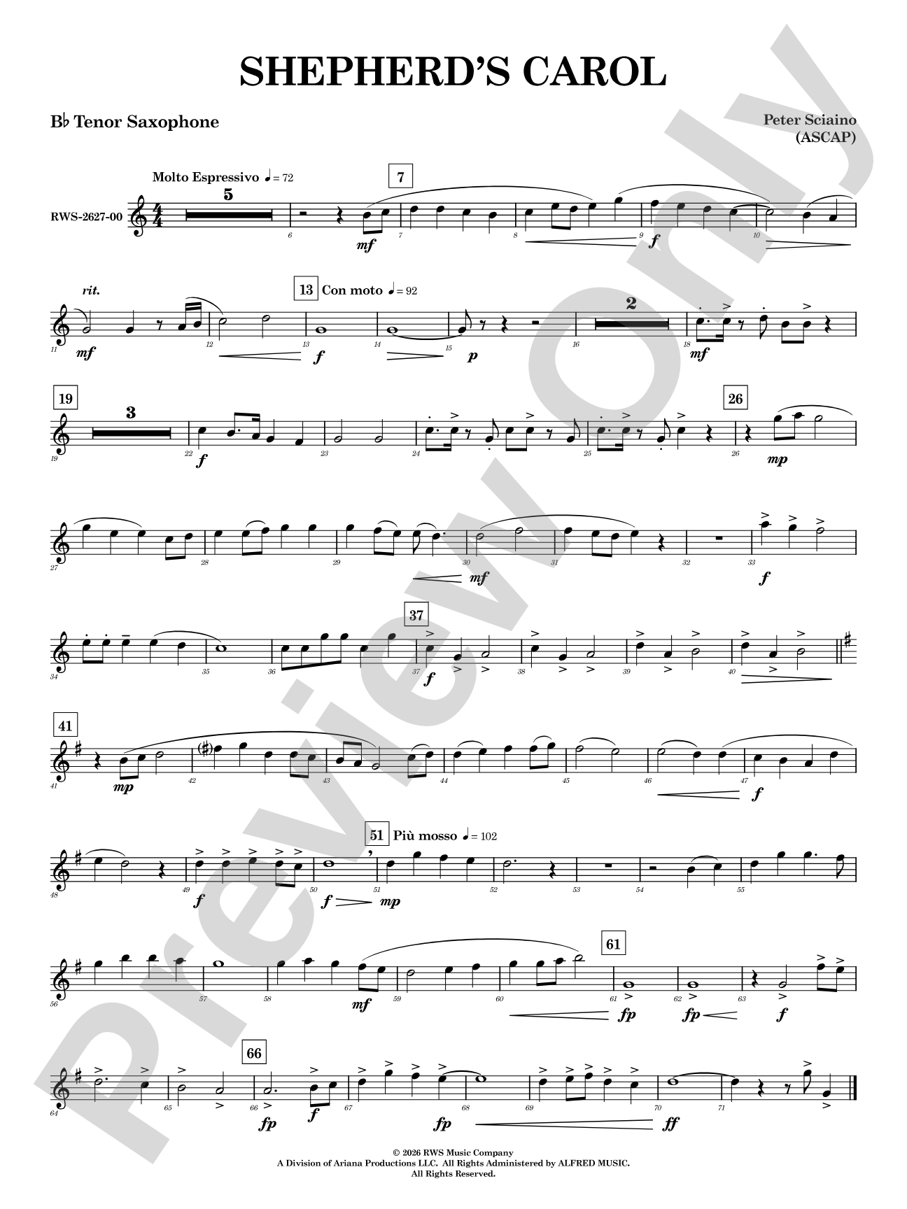 Shepherd's Carol: B-flat Tenor Saxophone