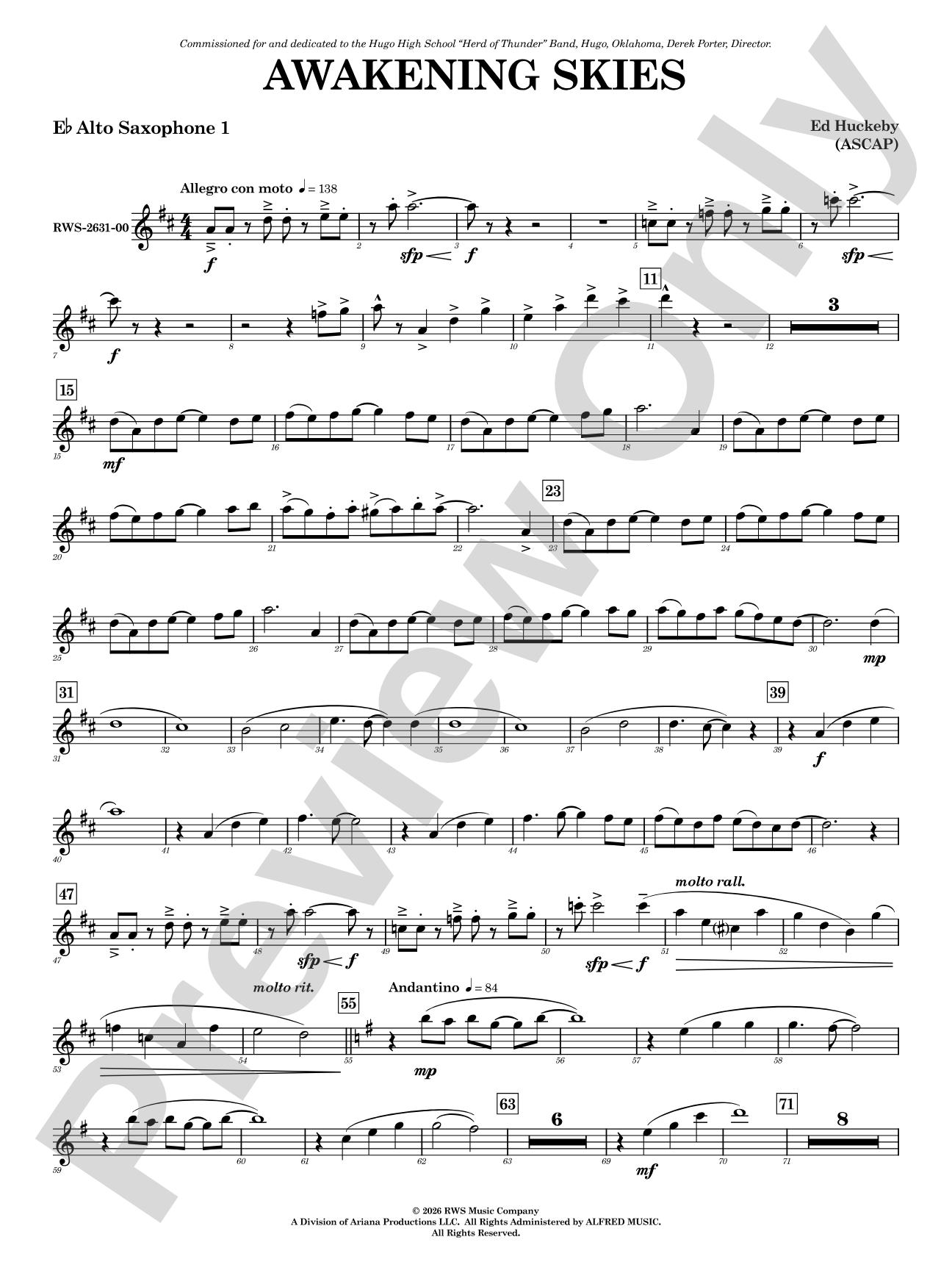 Awakening Skies: E-flat Alto Saxophone