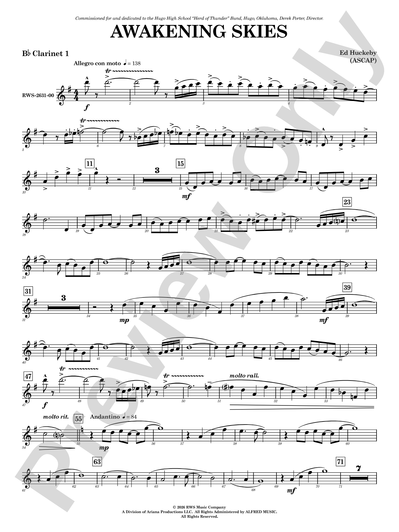 Awakening Skies: 1st B-flat Clarinet