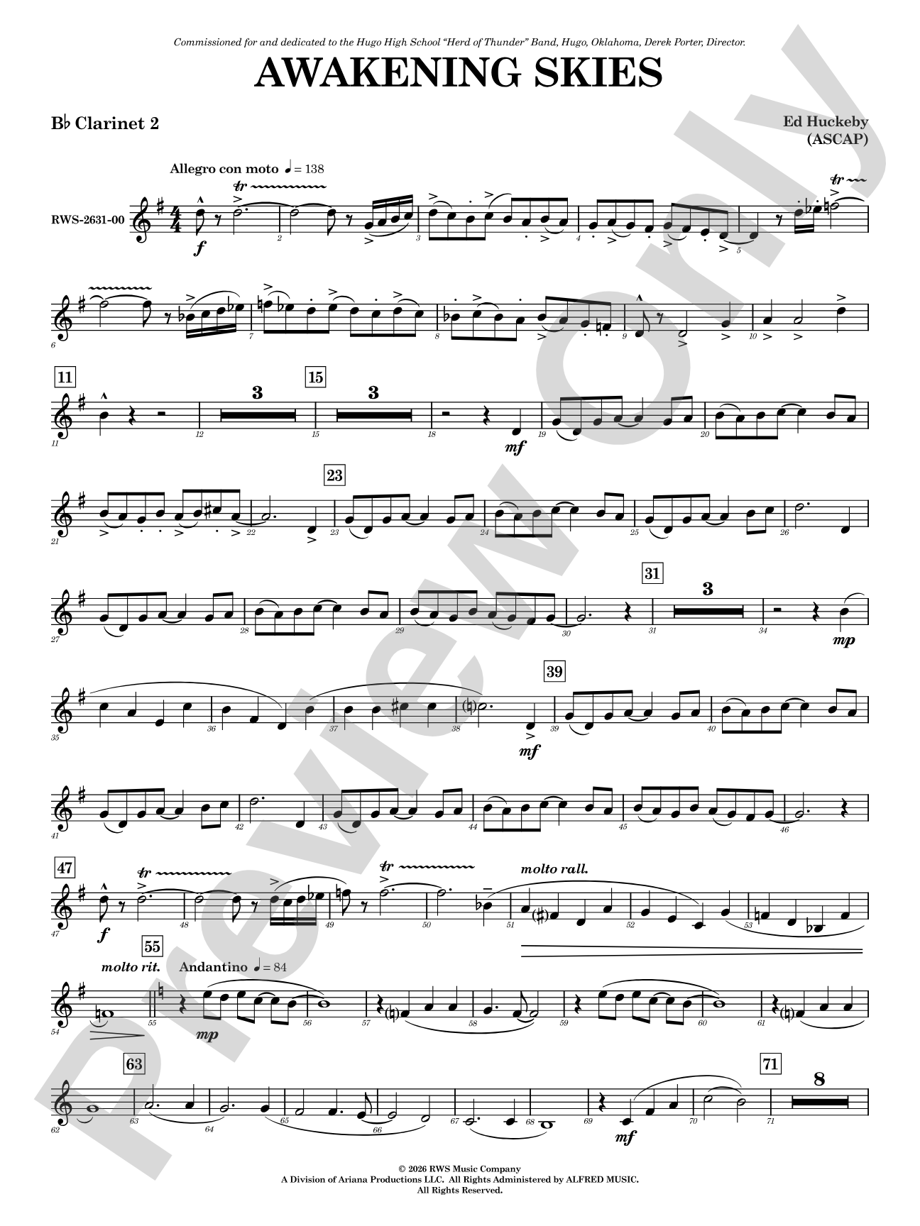 Awakening Skies: 2nd B-flat Clarinet