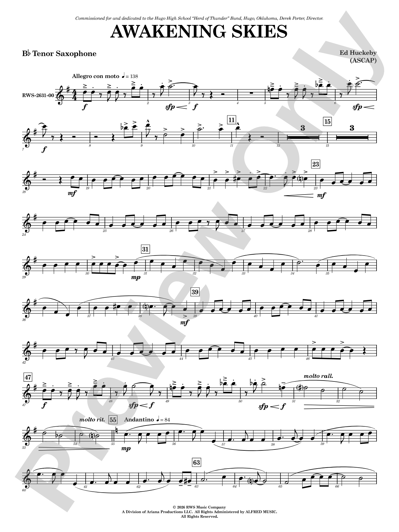 Awakening Skies: B-flat Tenor Saxophone
