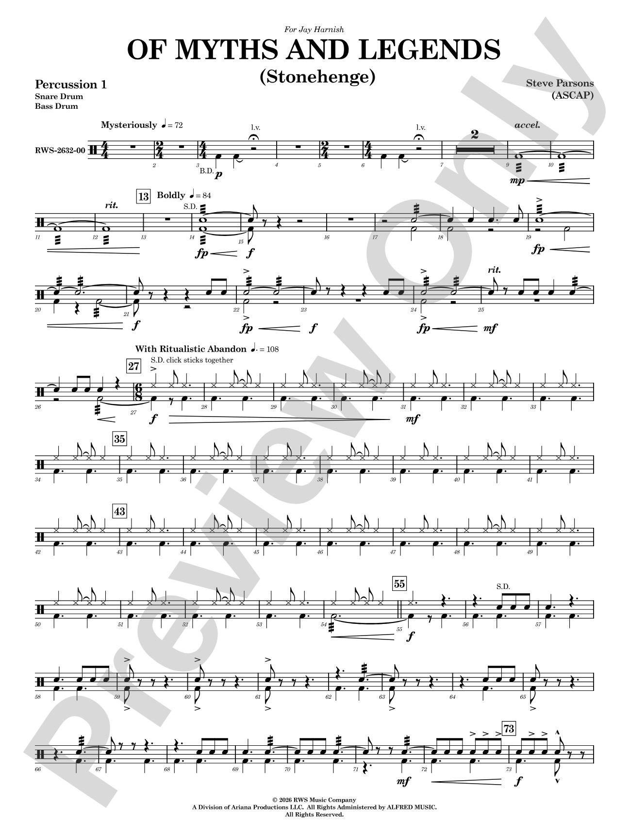 Of Myths and Legends: 1st Percussion