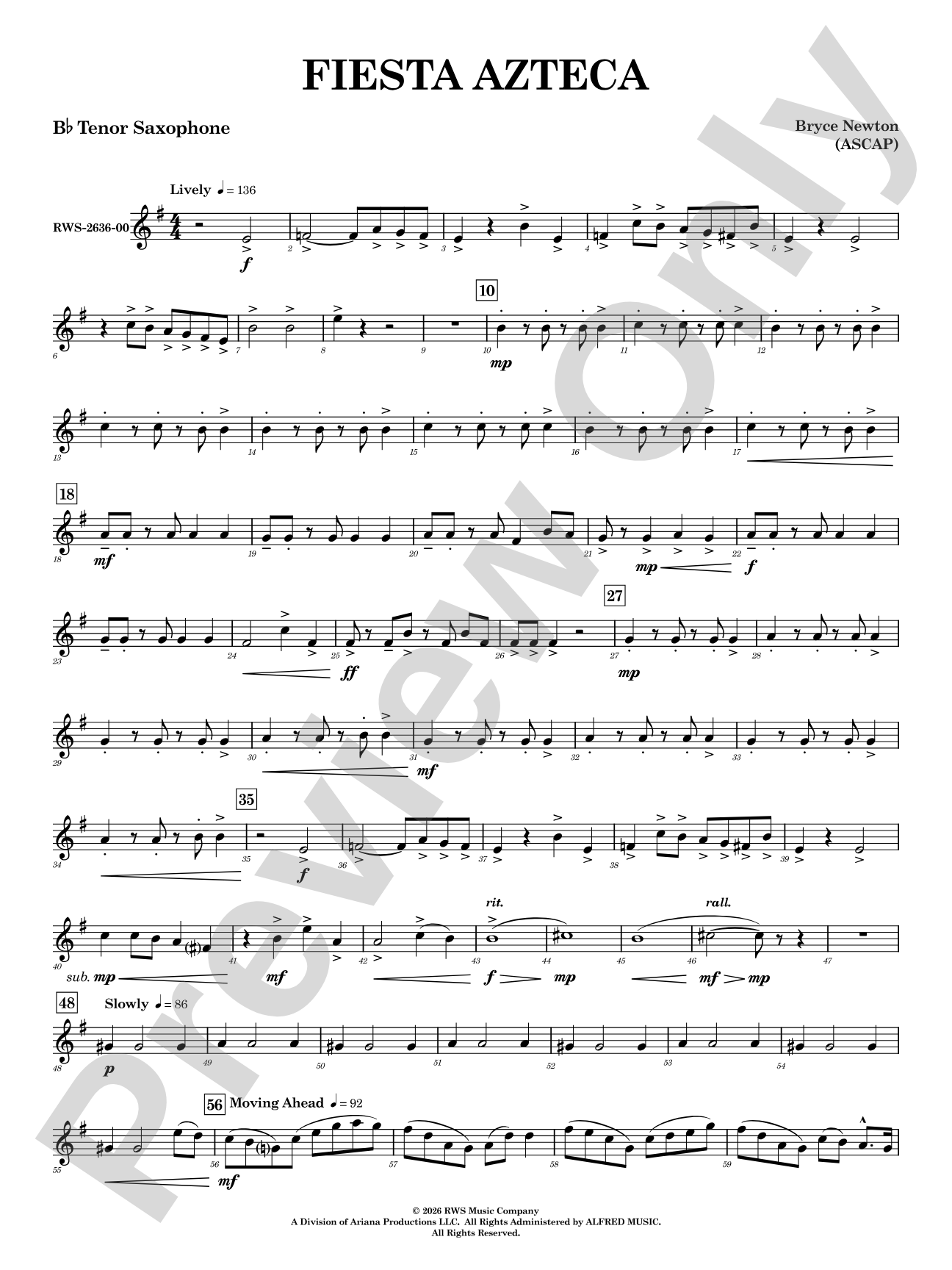 Fiesta Azteca: B-flat Tenor Saxophone