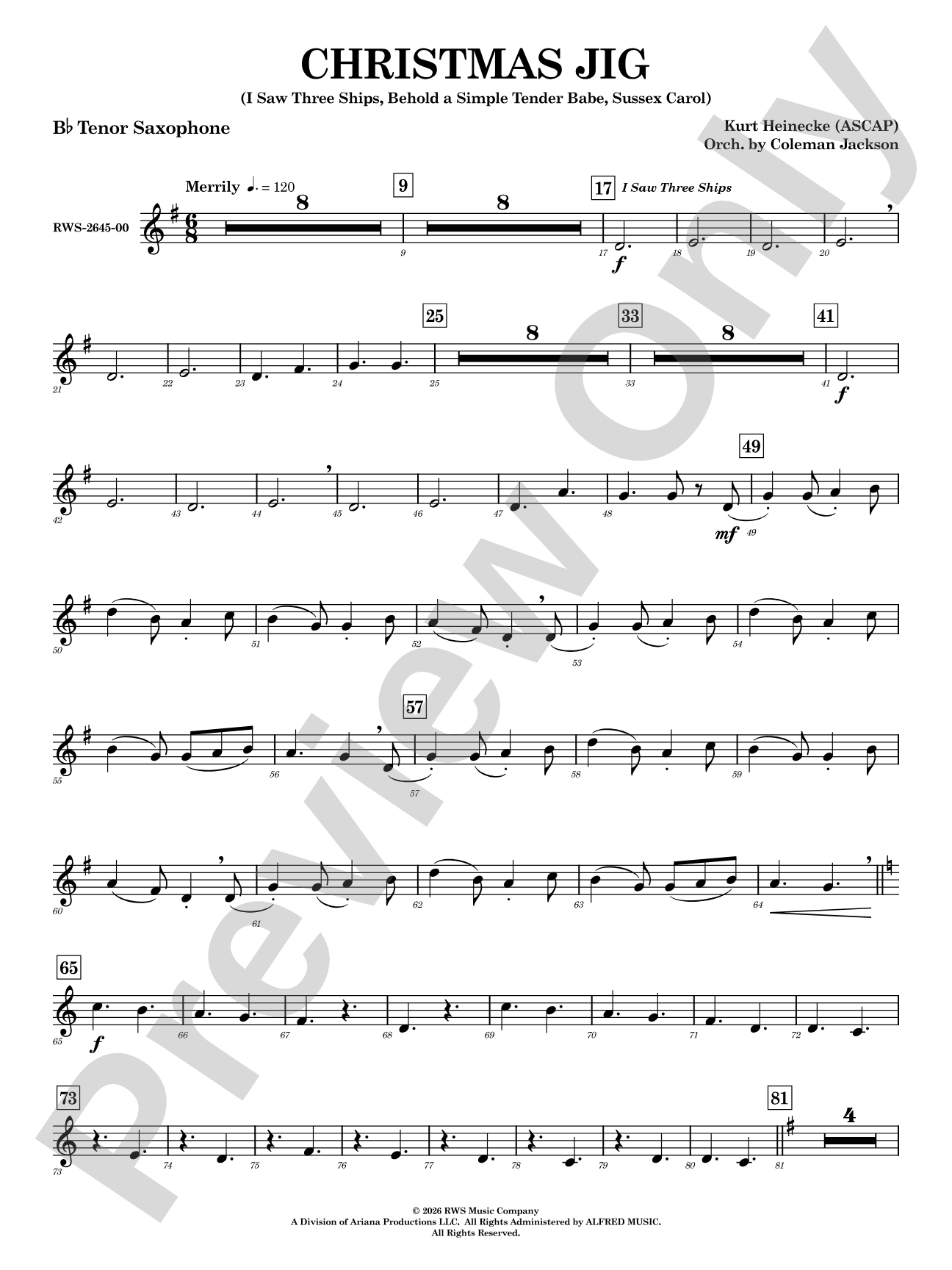 Christmas Jig: B-flat Tenor Saxophone