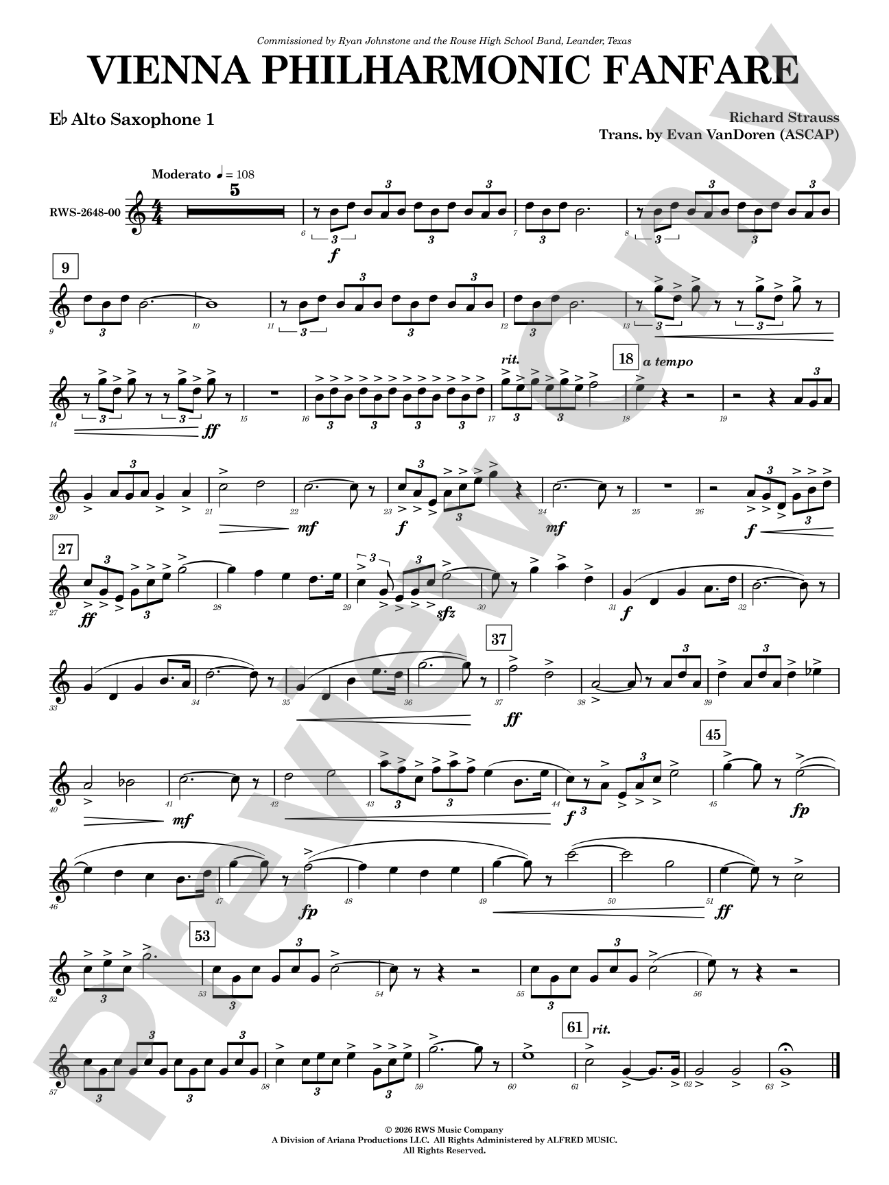 Vienna Philharmonic Fanfare: E-flat Alto Saxophone
