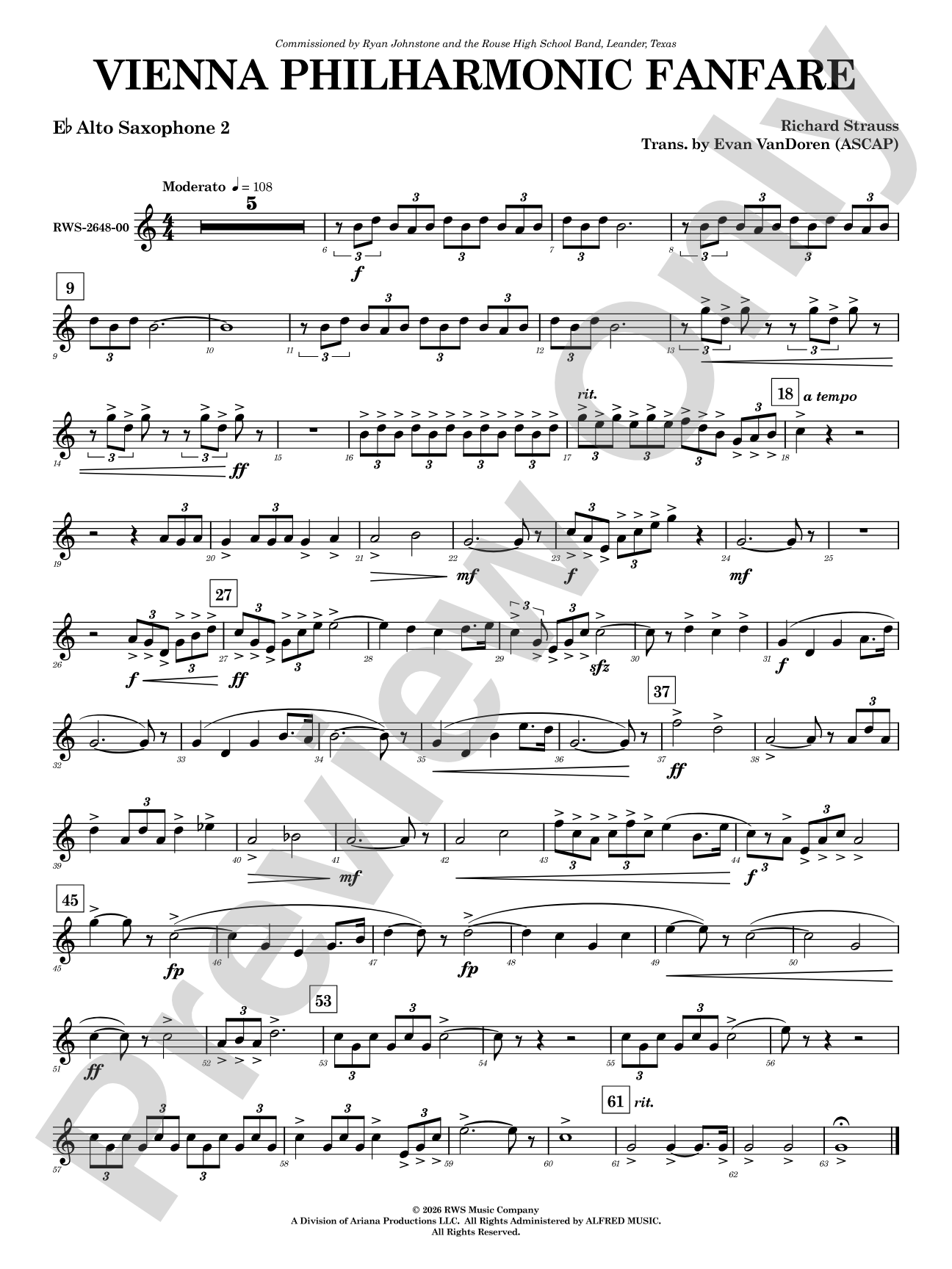 Vienna Philharmonic Fanfare: 2nd E-flat Alto Saxophone