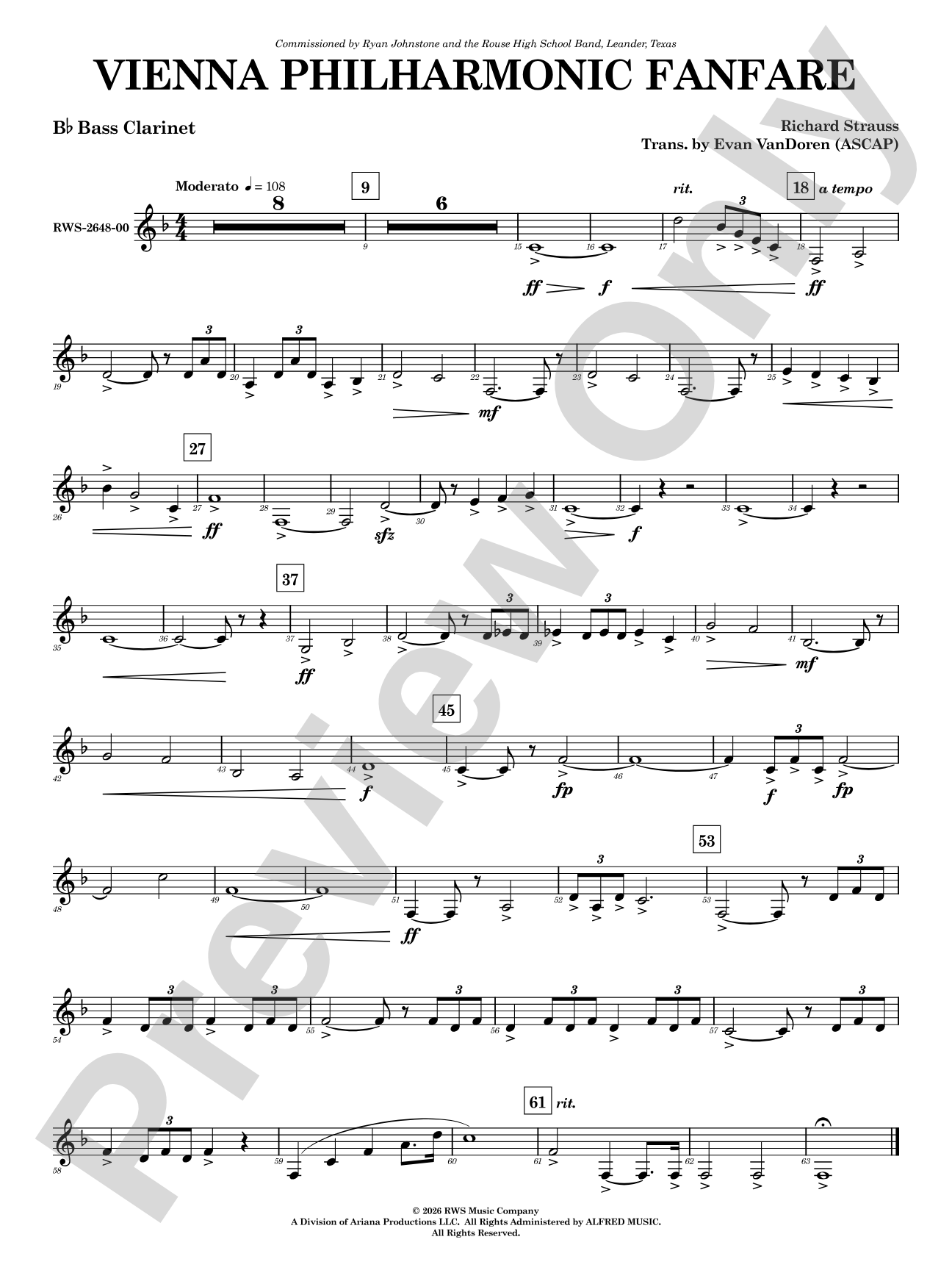 Vienna Philharmonic Fanfare: B-flat Bass Clarinet