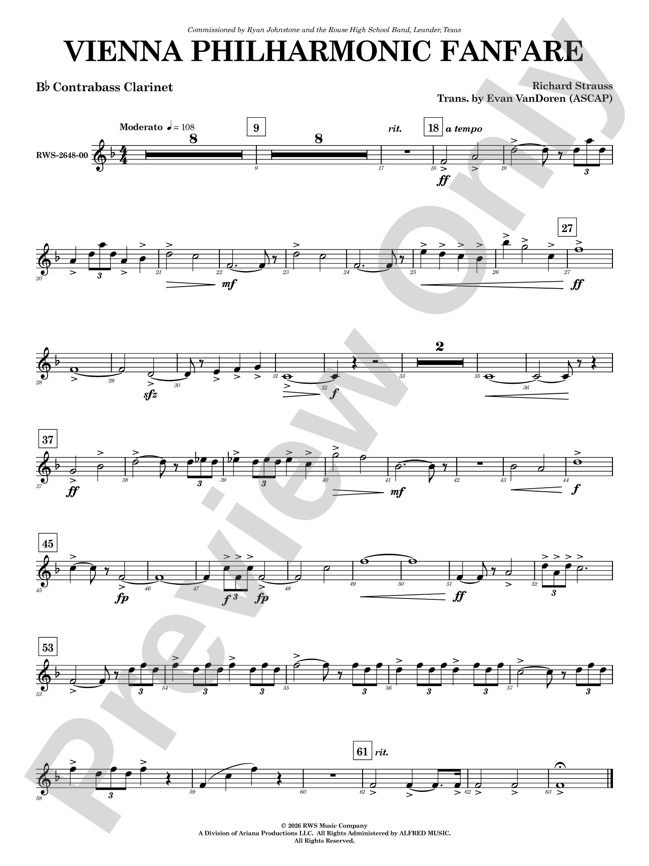 Vienna Philharmonic Fanfare: B-flat Contrabass Clarinet