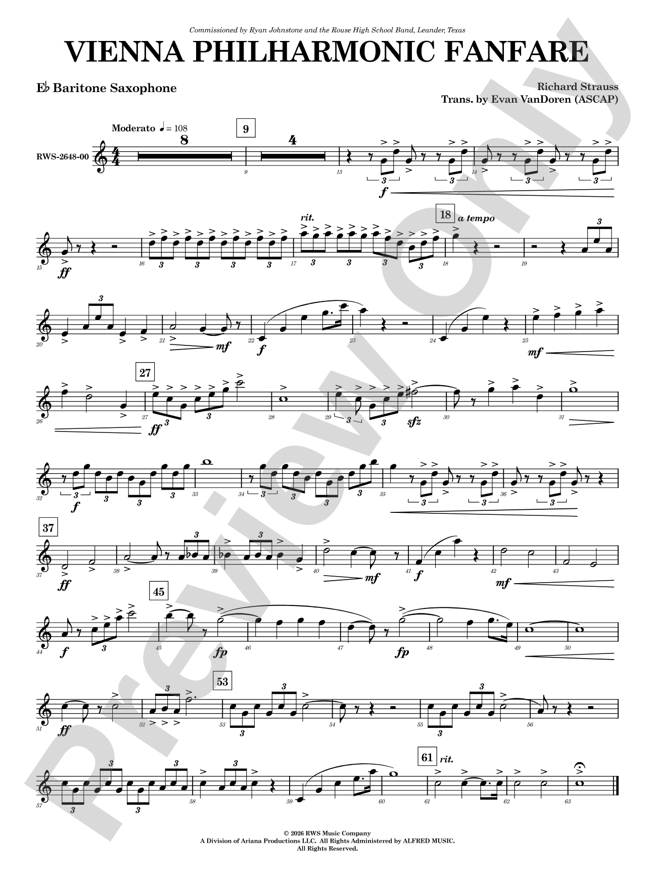 Vienna Philharmonic Fanfare: E-flat Baritone Saxophone