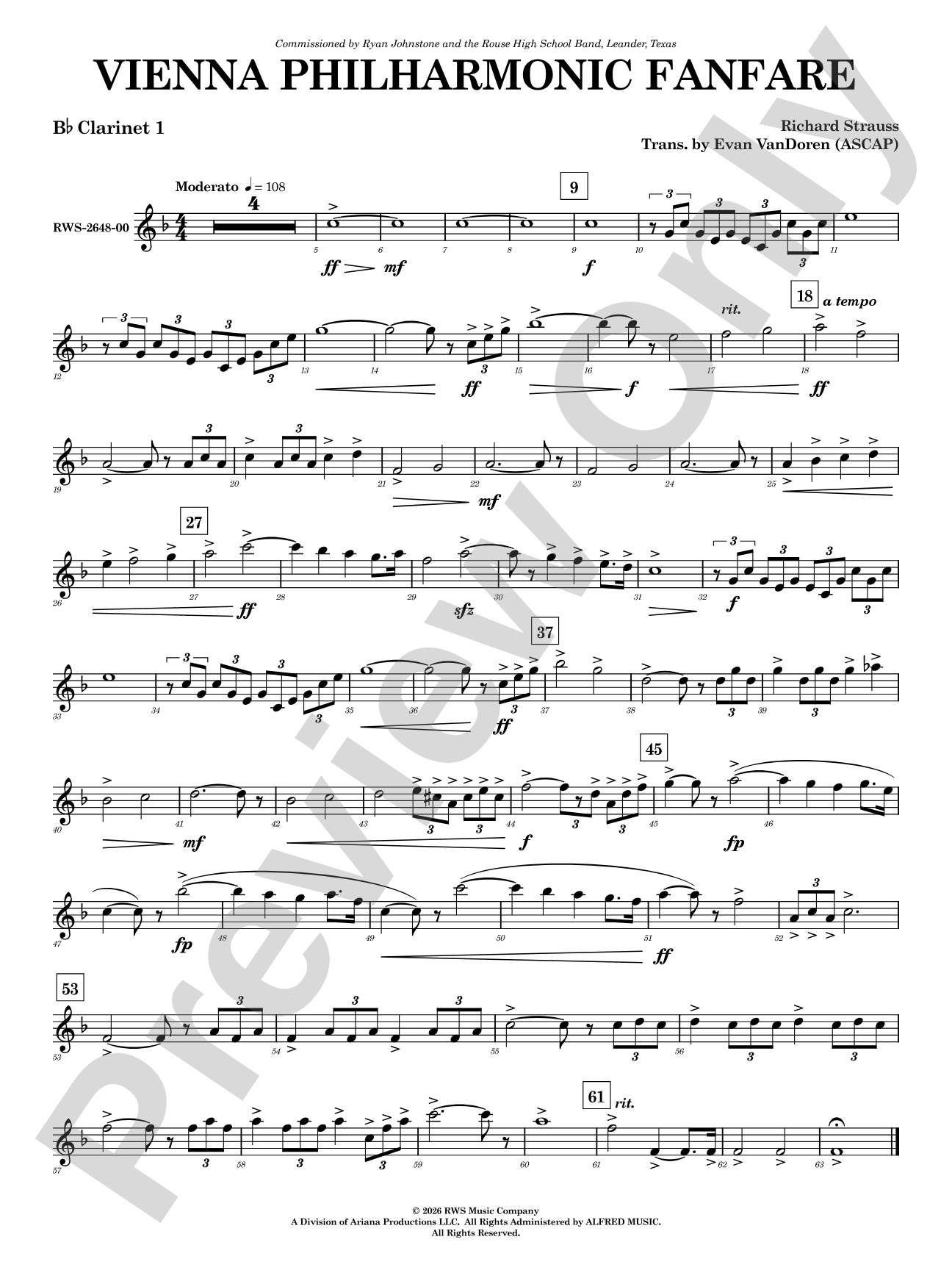 Vienna Philharmonic Fanfare: 1st B-flat Clarinet