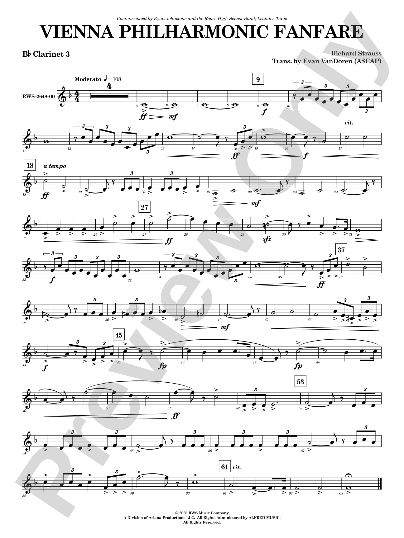 Vienna Philharmonic Fanfare: 3rd B-flat Clarinet