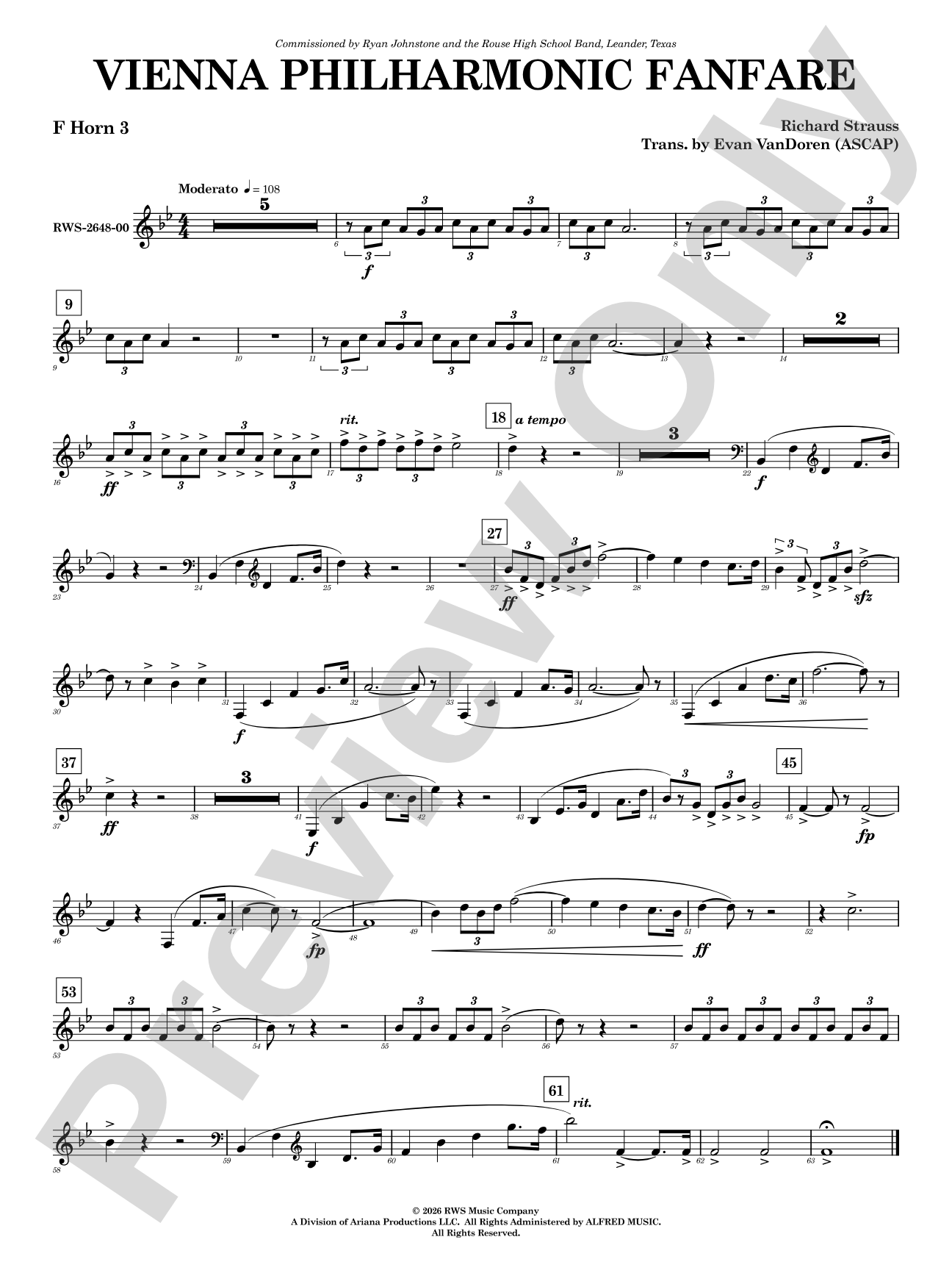 Vienna Philharmonic Fanfare: 3rd F Horn