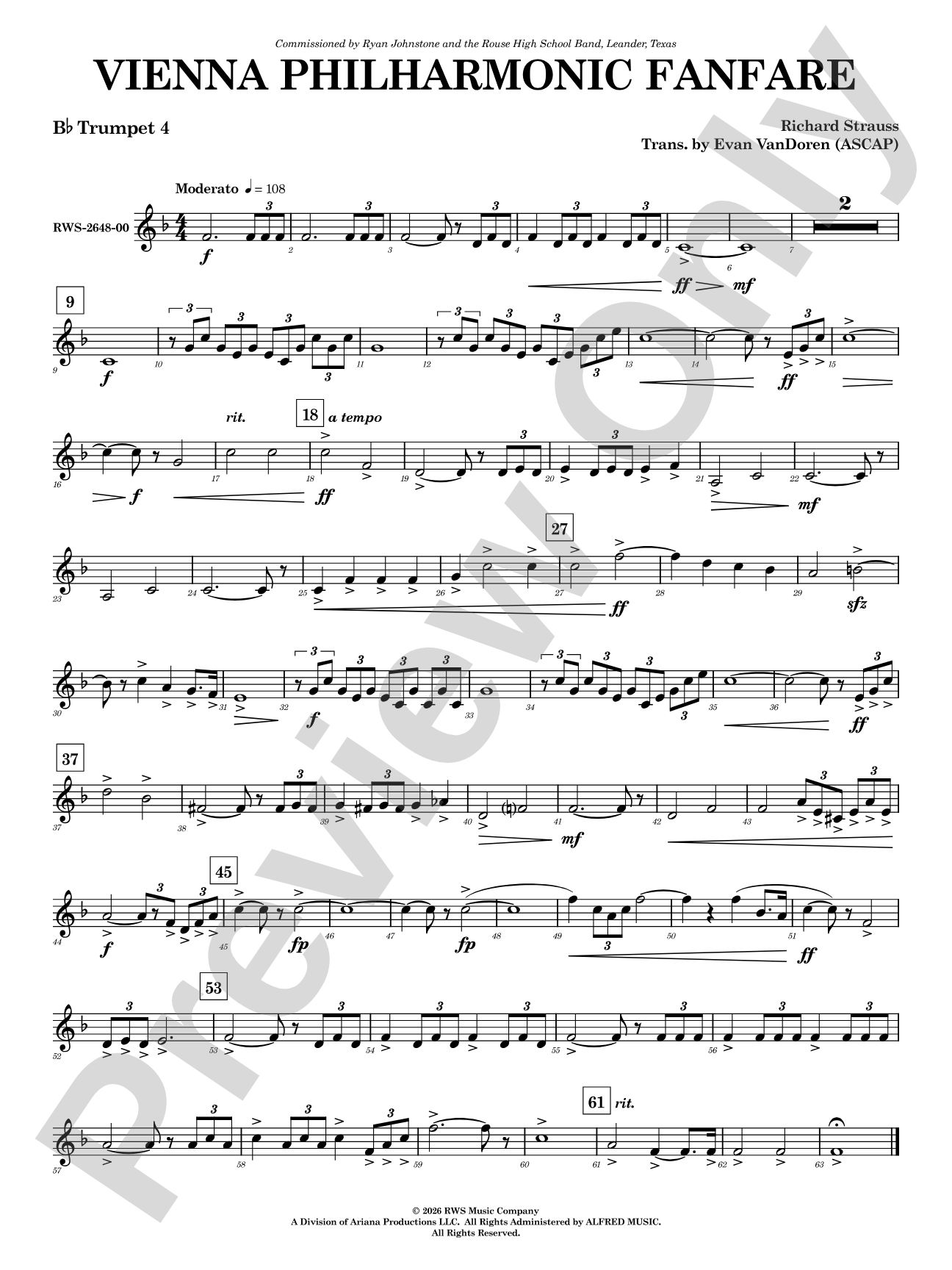 Vienna Philharmonic Fanfare: 4th B-flat Trumpet